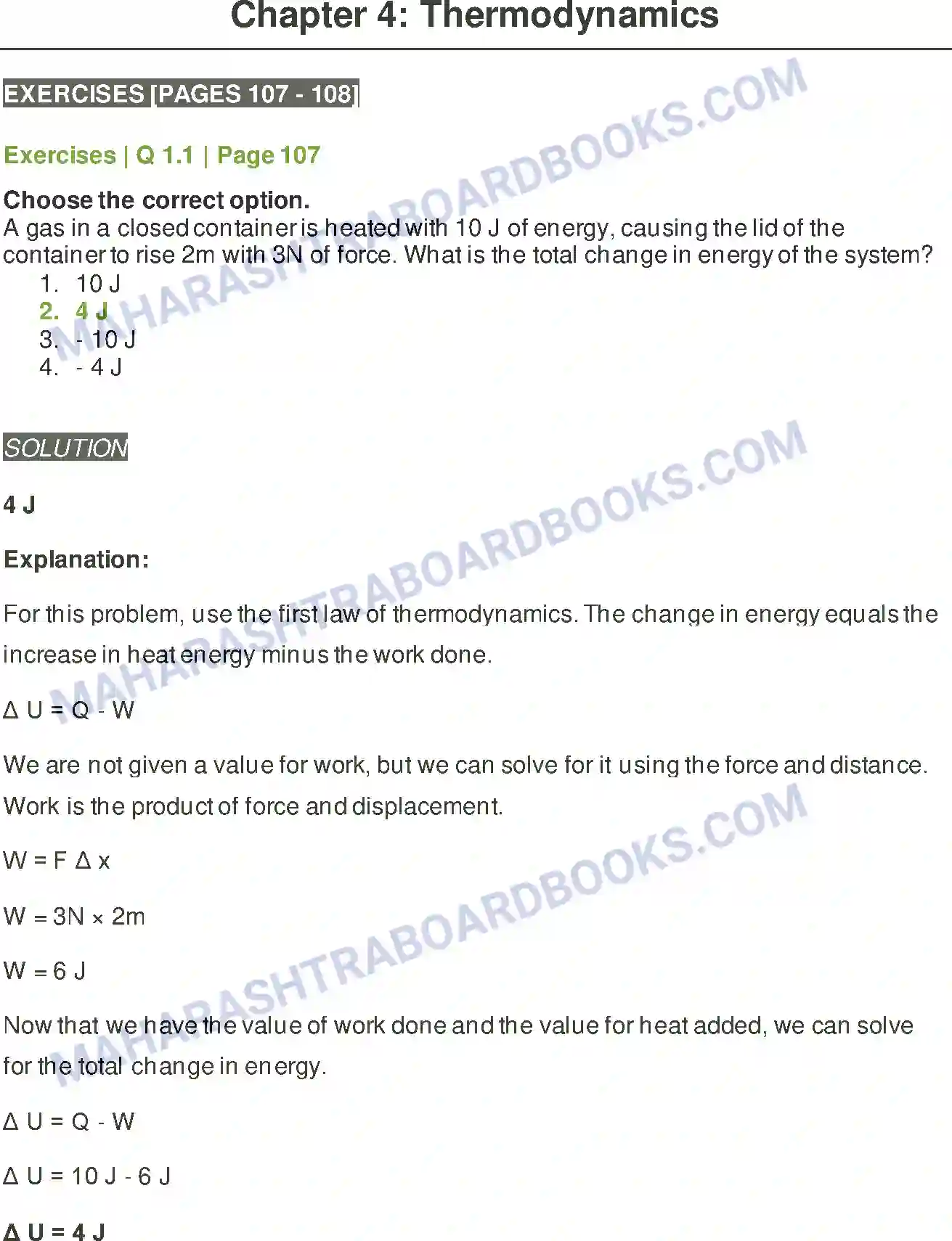 Maharashtra Board Solution Class-12 Physics Thermodynamics Image 1