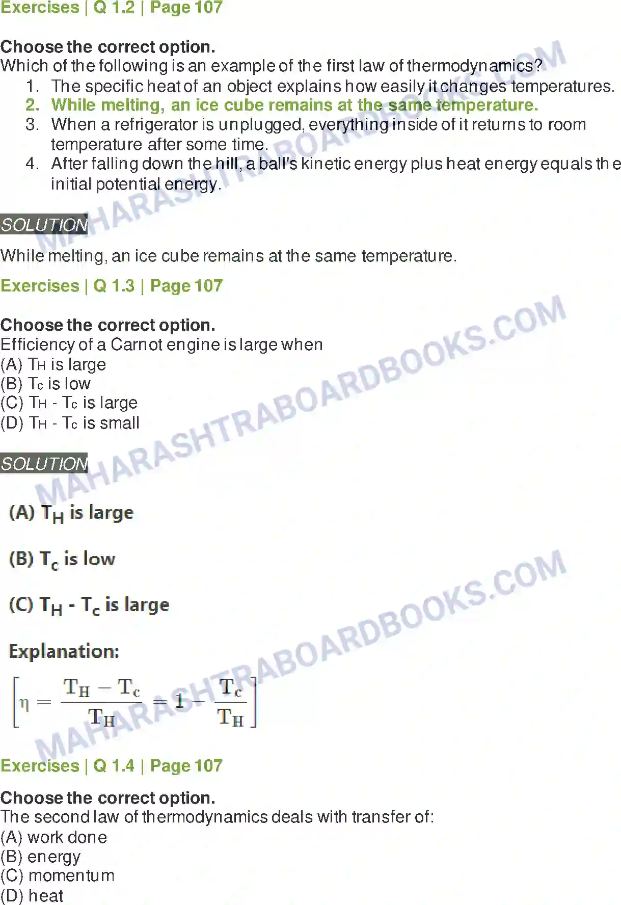 Maharashtra Board Solution Class-12 Physics Thermodynamics Image 2