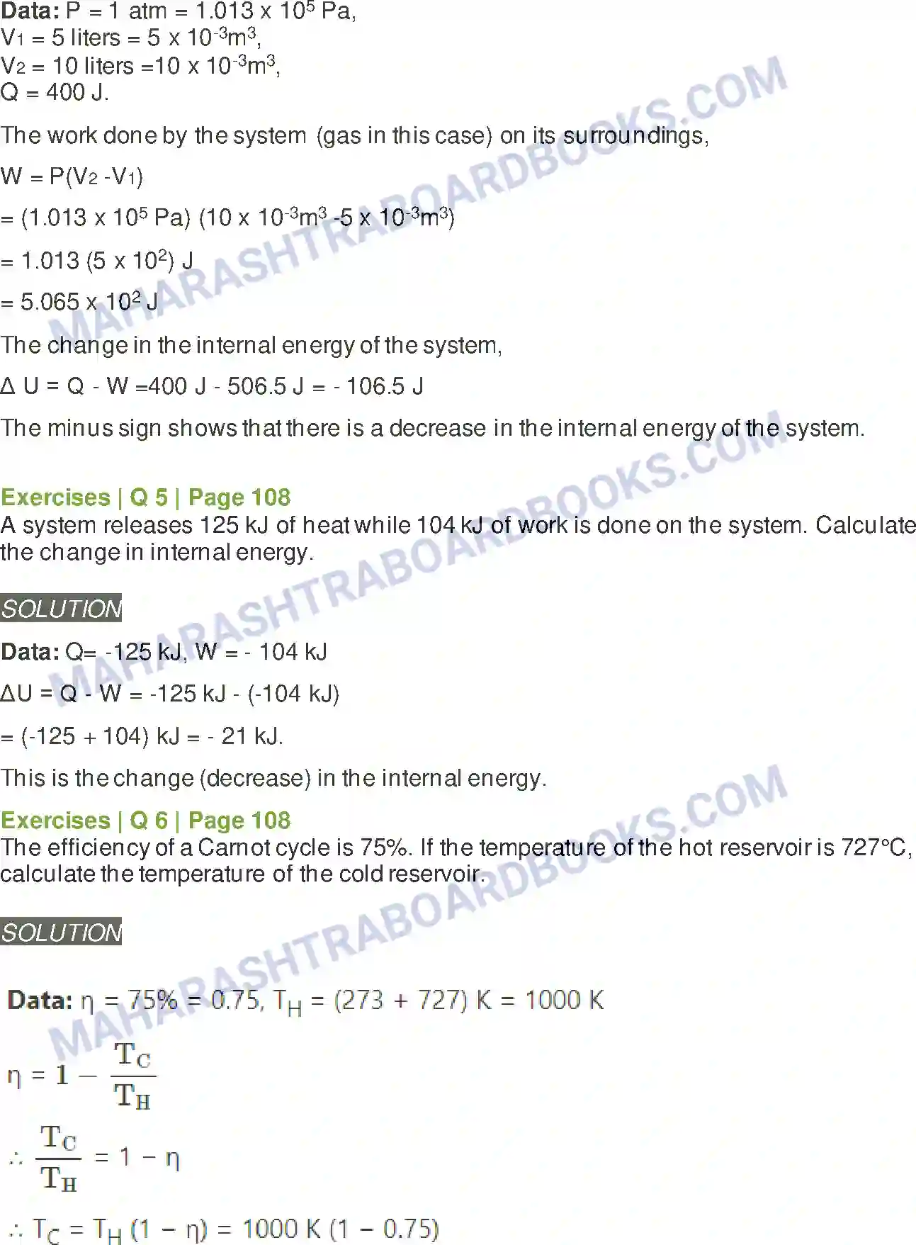 Maharashtra Board Solution Class-12 Physics Thermodynamics Image 8