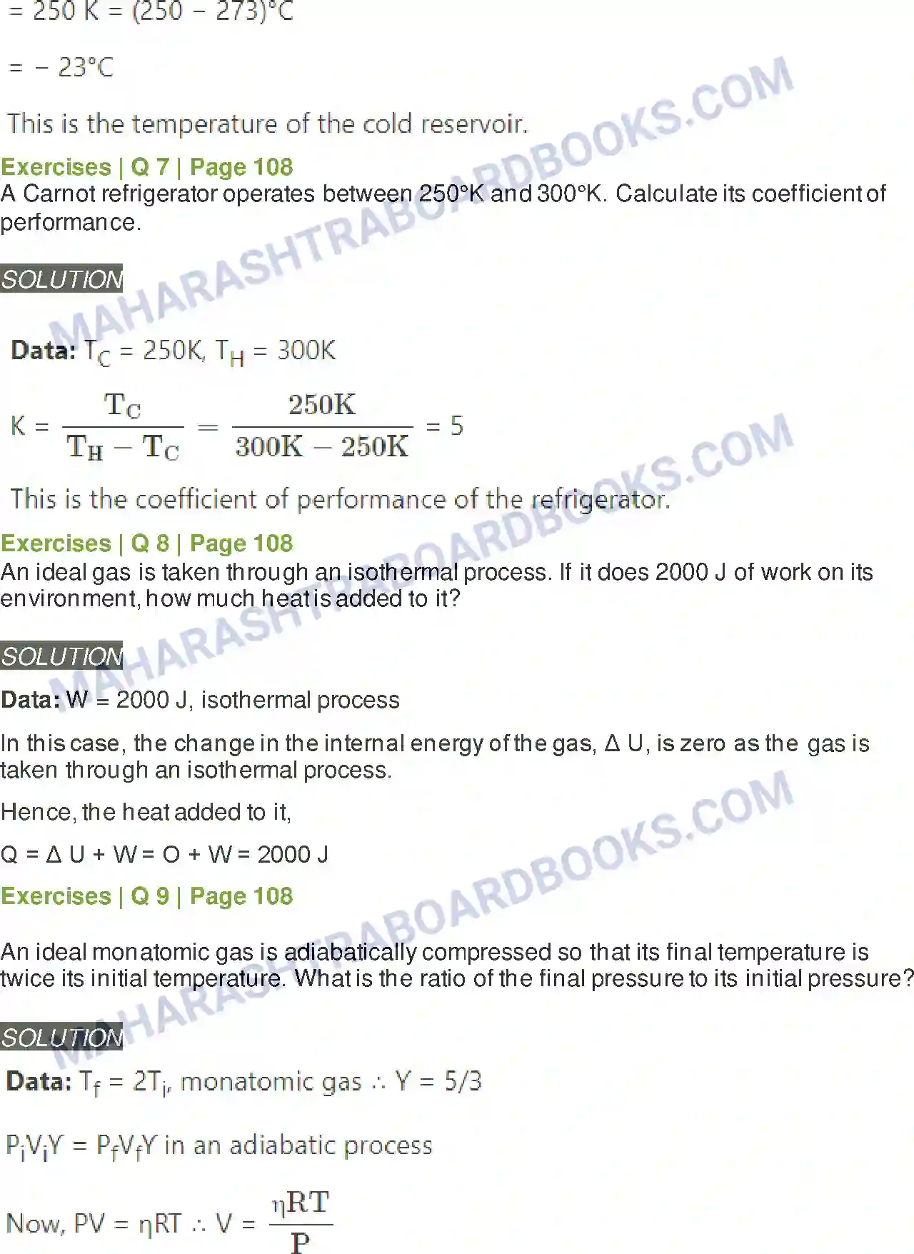 Maharashtra Board Solution Class-12 Physics Thermodynamics Image 9