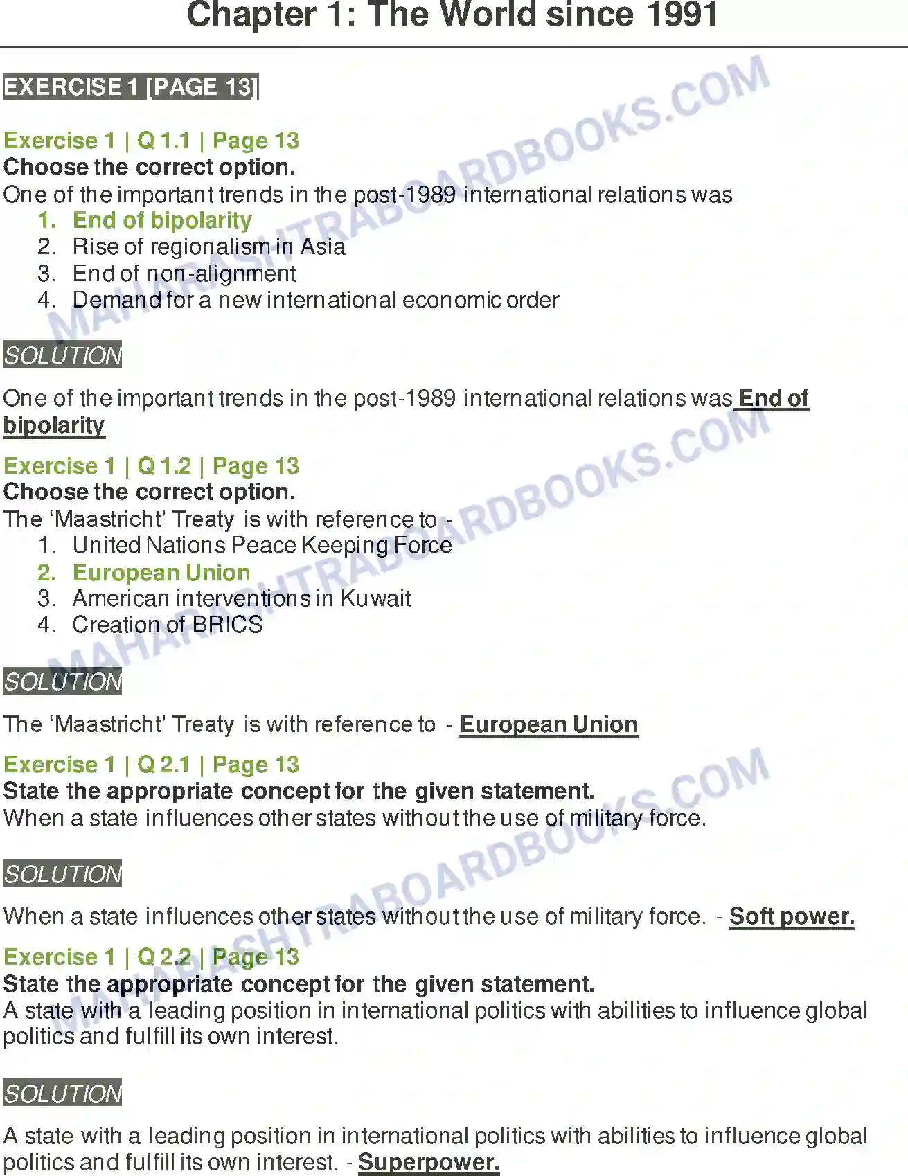 Maharashtra Board Solution Class-12 Political+Science The World Since 1991 Image 1