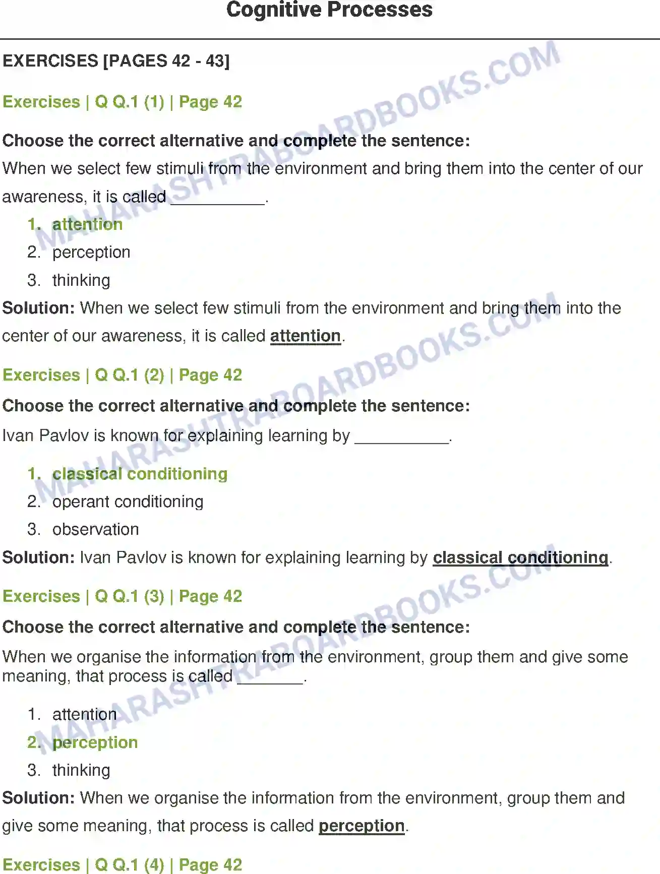 Maharashtra Board Solution class-12 Psychology Cognitive Processes Image 1