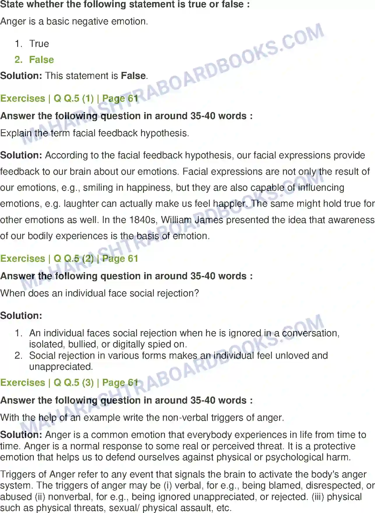 Maharashtra Board Solution class-12 Psychology Emotions Image 5