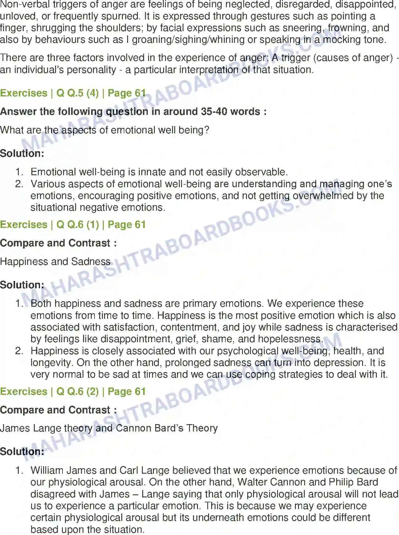 Maharashtra Board Solution class-12 Psychology Emotions Image 6