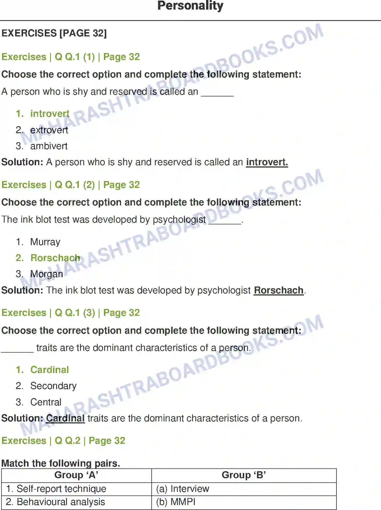 Maharashtra Board Solution Class-12 Psychology Personality Image 1
