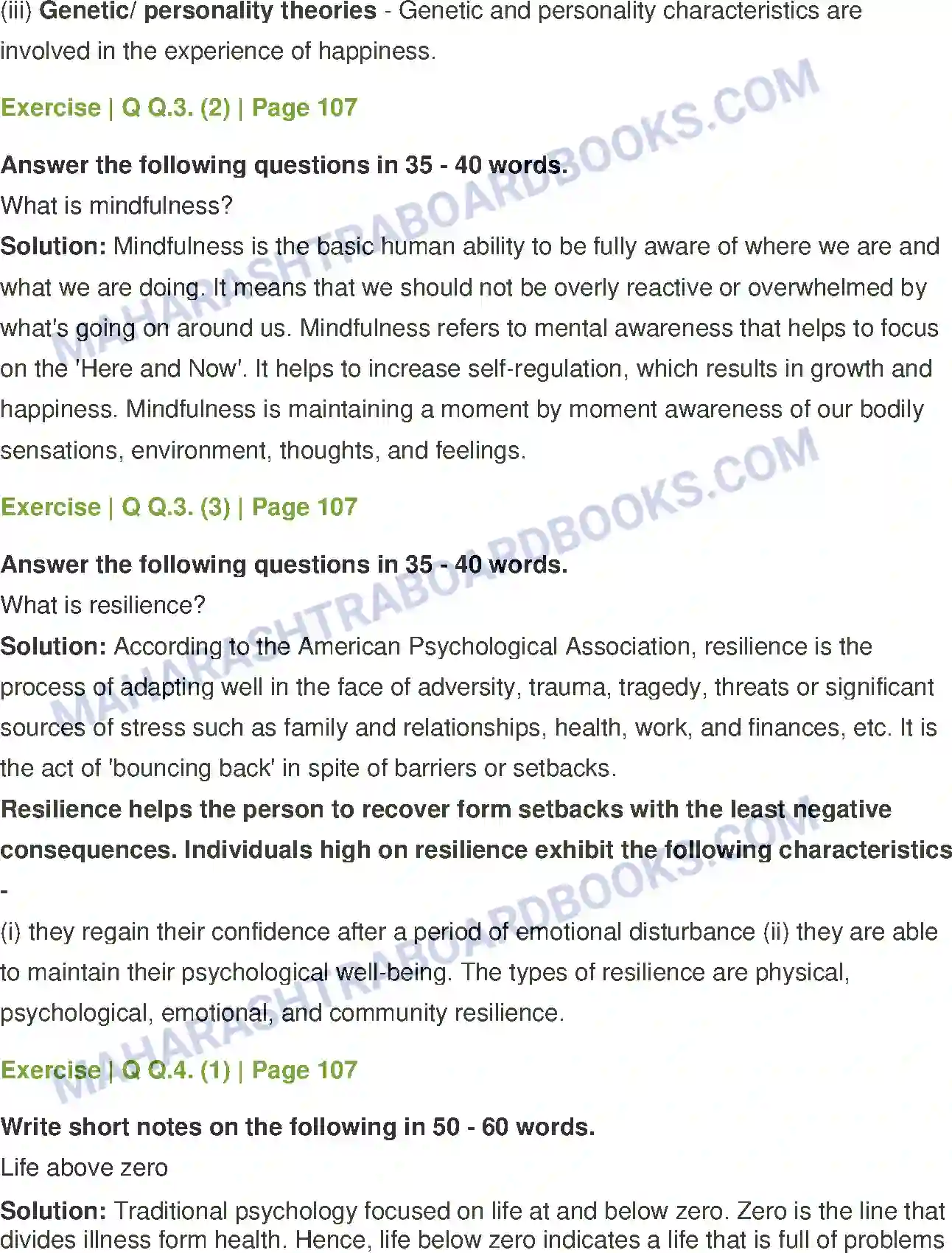 Maharashtra Board Solution class-12 Psychology Positive Psychology Image 3