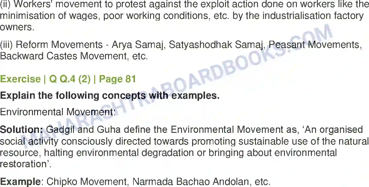Maharashtra Board Solution Class-12 Sociology+-+Understanding+Indian+Society Social Movements in India Image 5