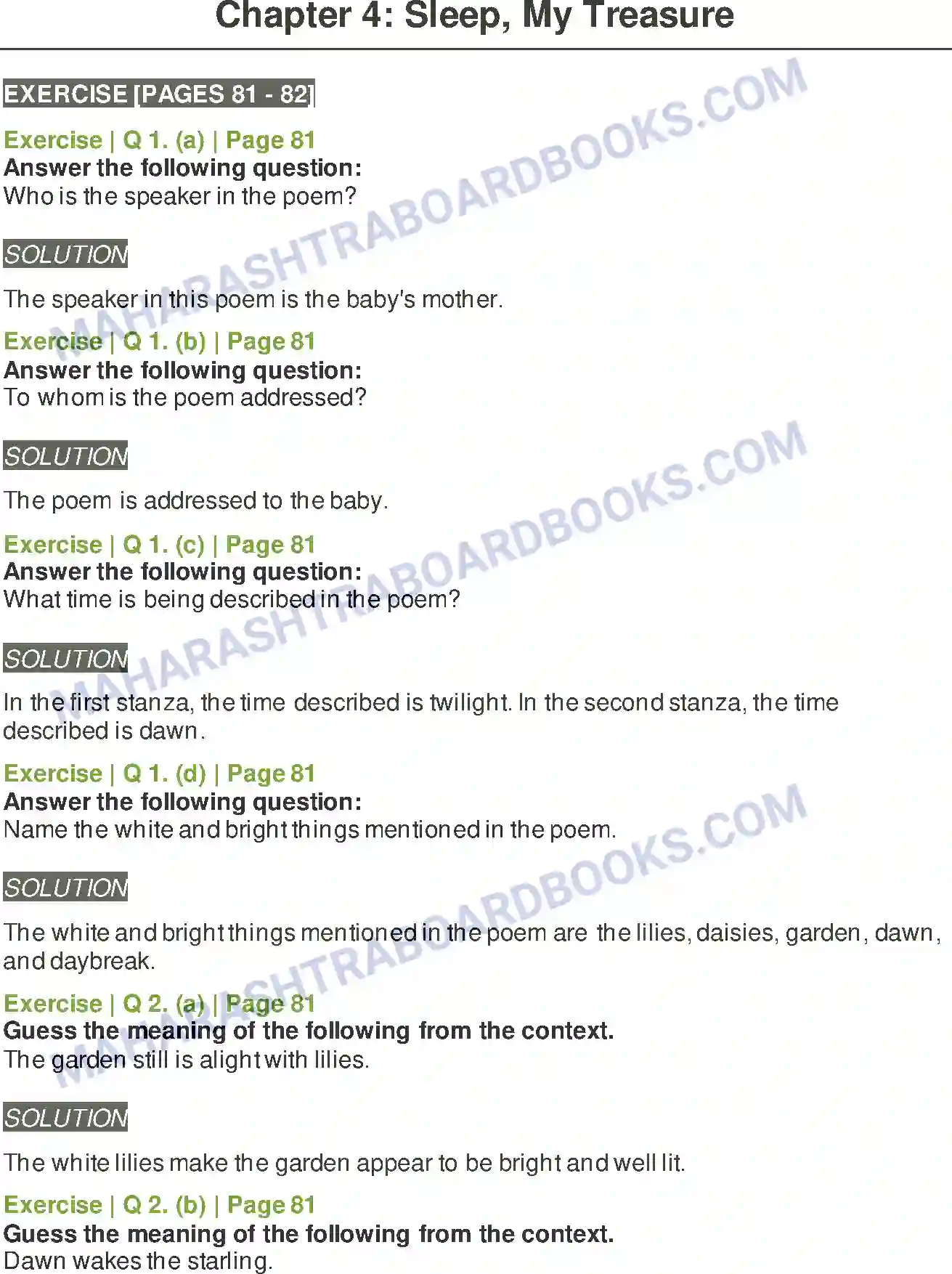 Maharashtra Board Solution Class-6 English Sleep, My Treasure Image 1