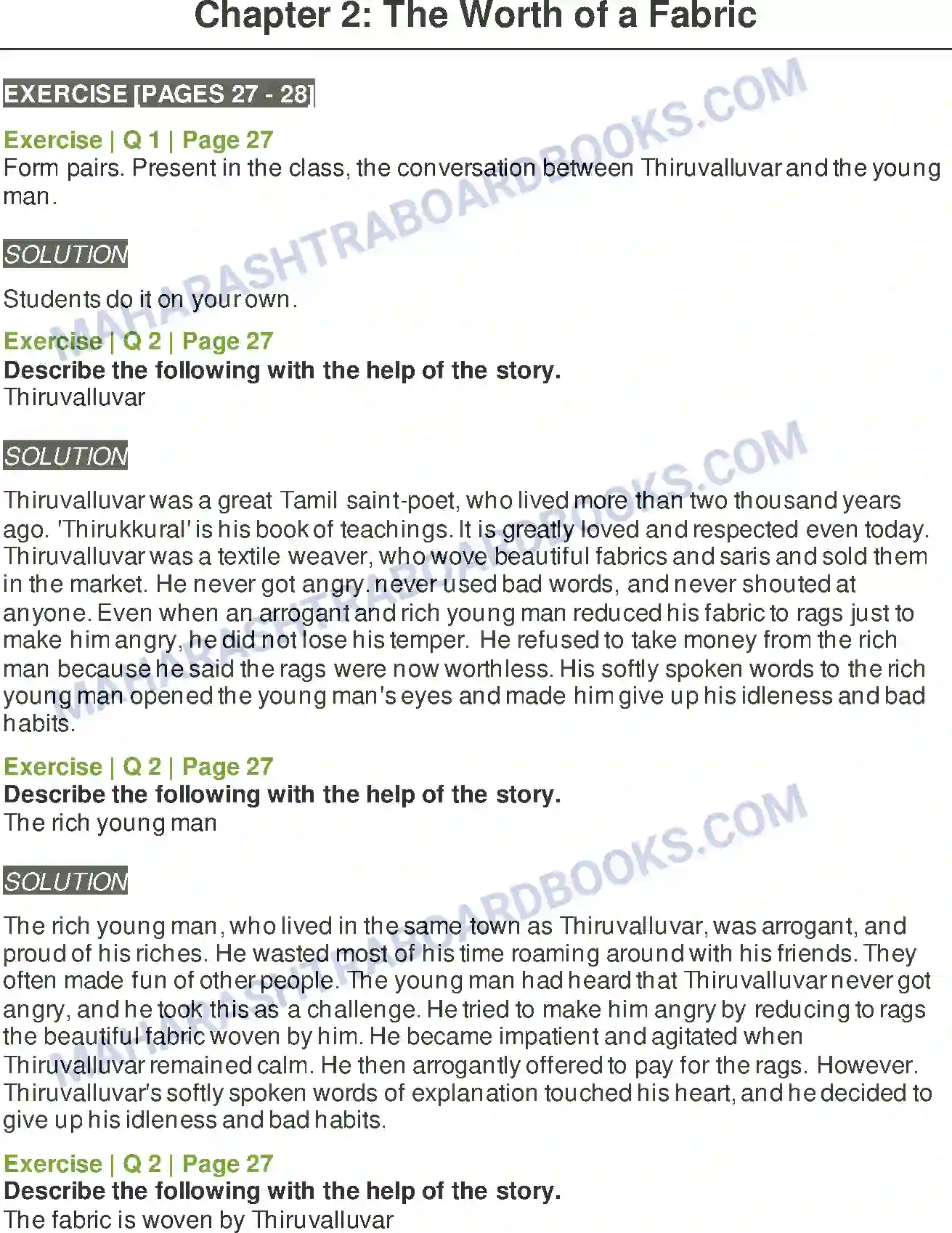 Maharashtra Board Solution Class-6 English The Worth of a Fabric Image 1