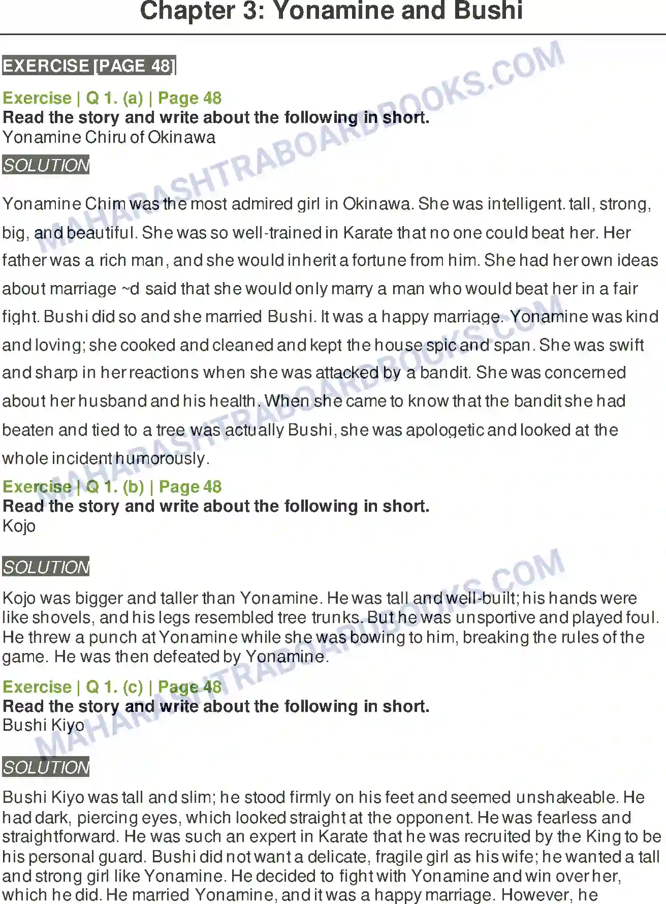 Maharashtra Board Solution Class-6 English Yonamine and Bushi Image 1