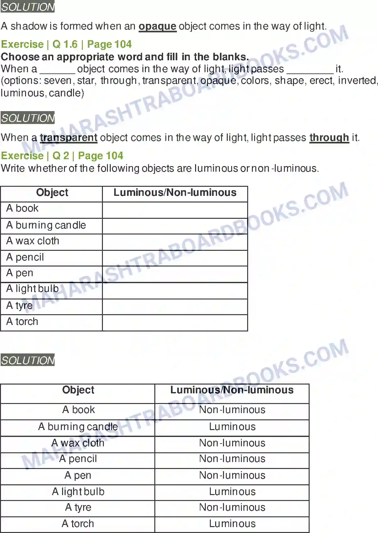 Maharashtra Board Solution Class-6 General+Science Light and the Formation of Shadows Image 2