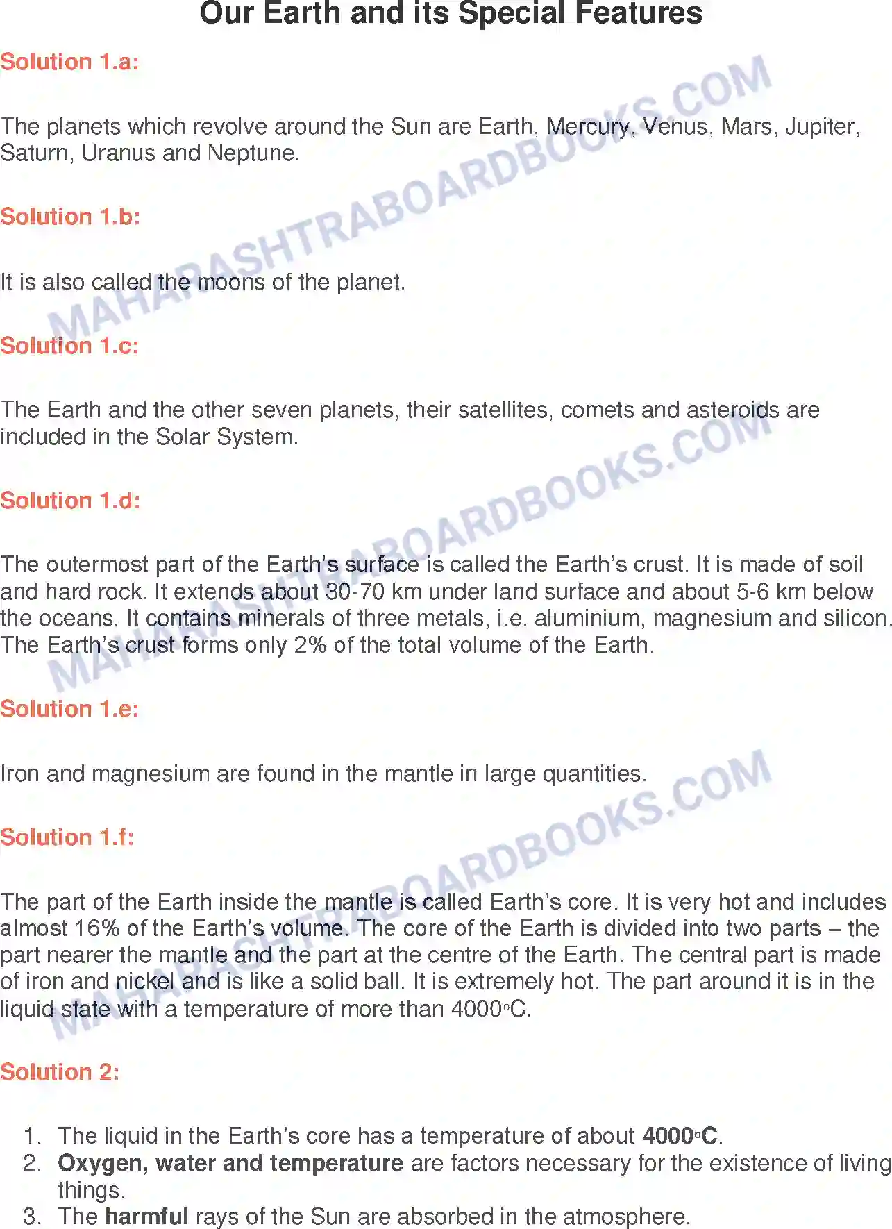 Maharashtra Board Solution Class-6 General+Science Our Earth and its Special Features Image 1