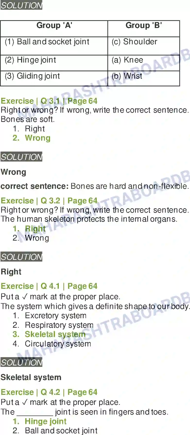 Maharashtra Board Solution Class-6 General+Science Our Skeletal System and the Skin Image 2