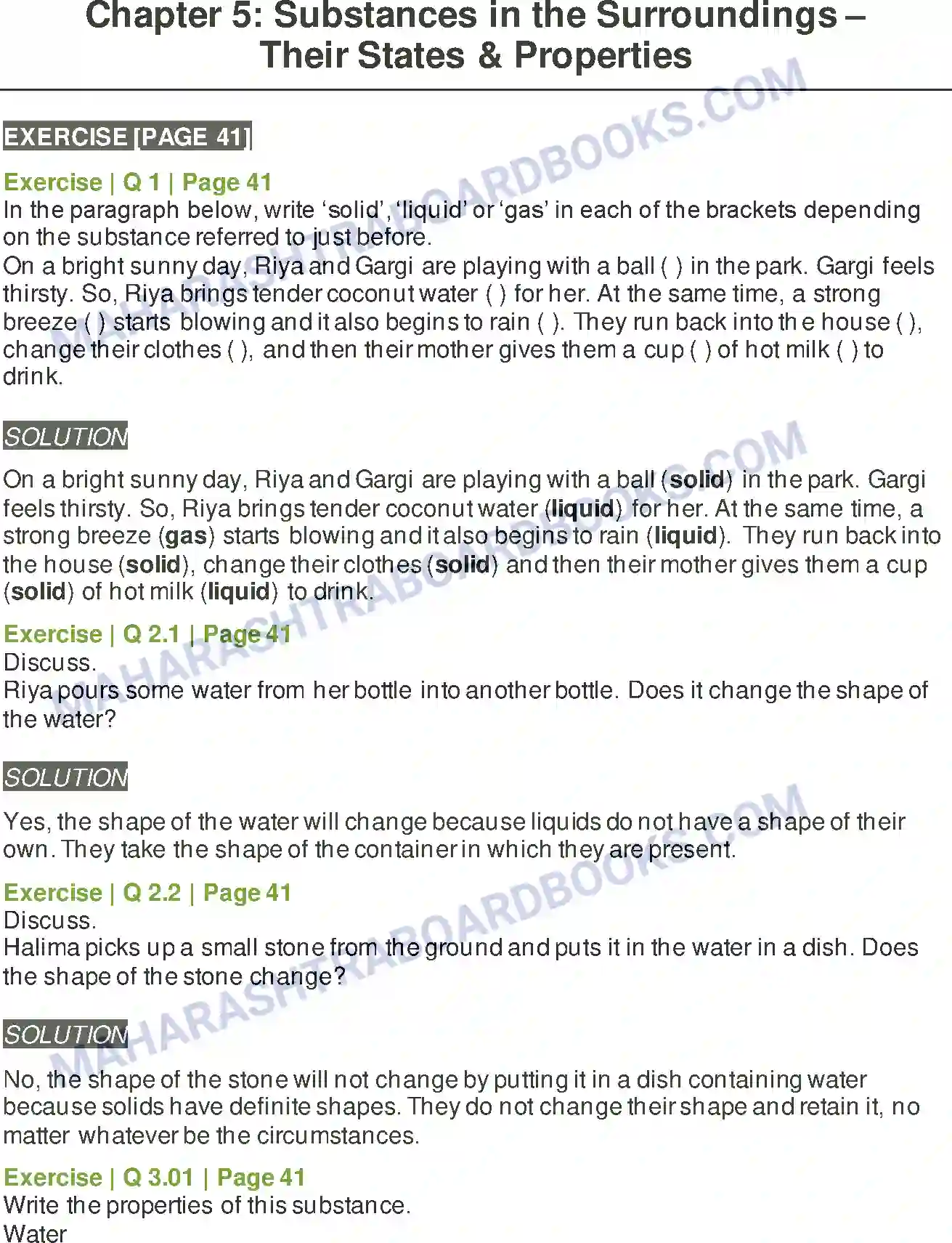 Maharashtra Board Solution Class-6 General+Science Substances in the Surroundings –Their States & Properties Image 1