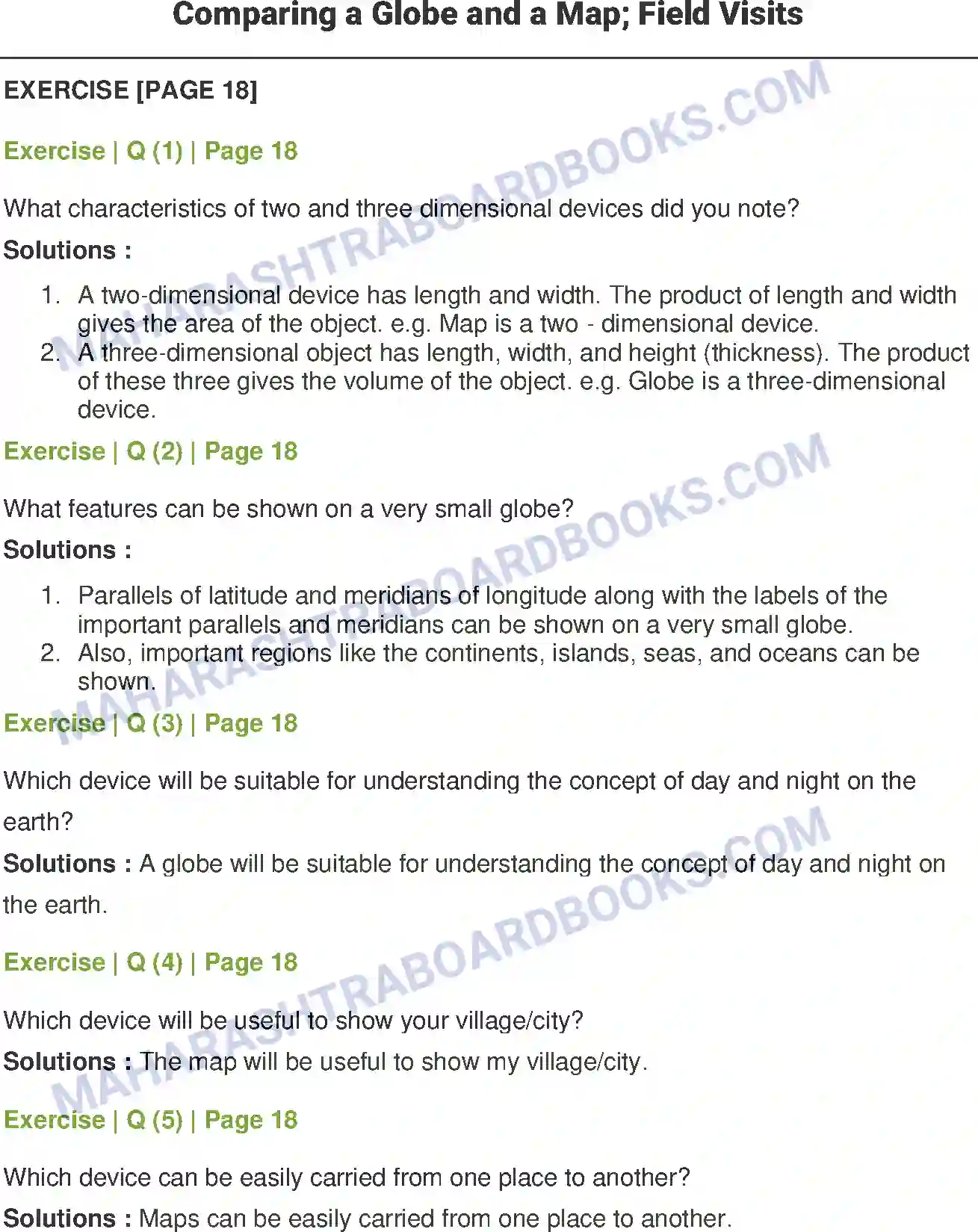 Maharashtra Board Solution Class-6 Geography Comparing a Globe and a Map; Field Visits Image 1