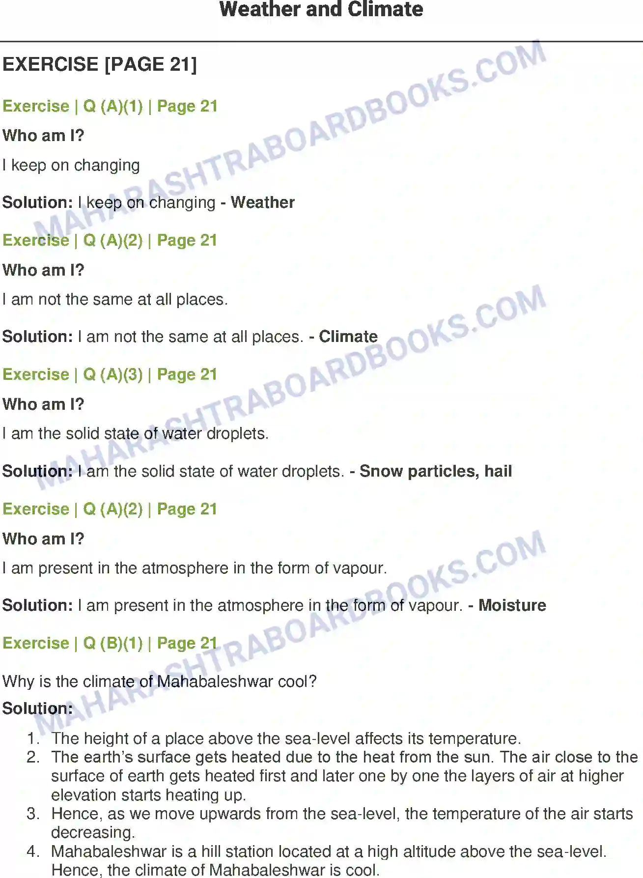 Maharashtra Board Solution Class-6 Geography Weather and Climate Image 1