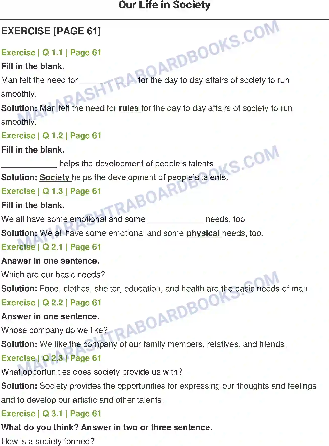 Maharashtra Board Solution Class-6 History+and+Civics 0Our Life in Society Image 1