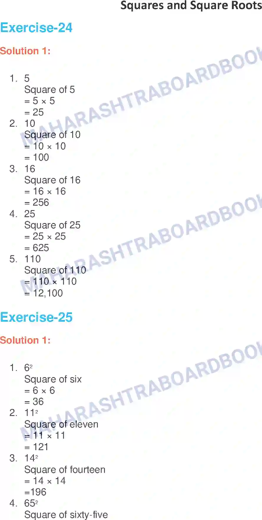 Maharashtra Board Solution Class-6 Mathematics Squares and Square Roots Image 1