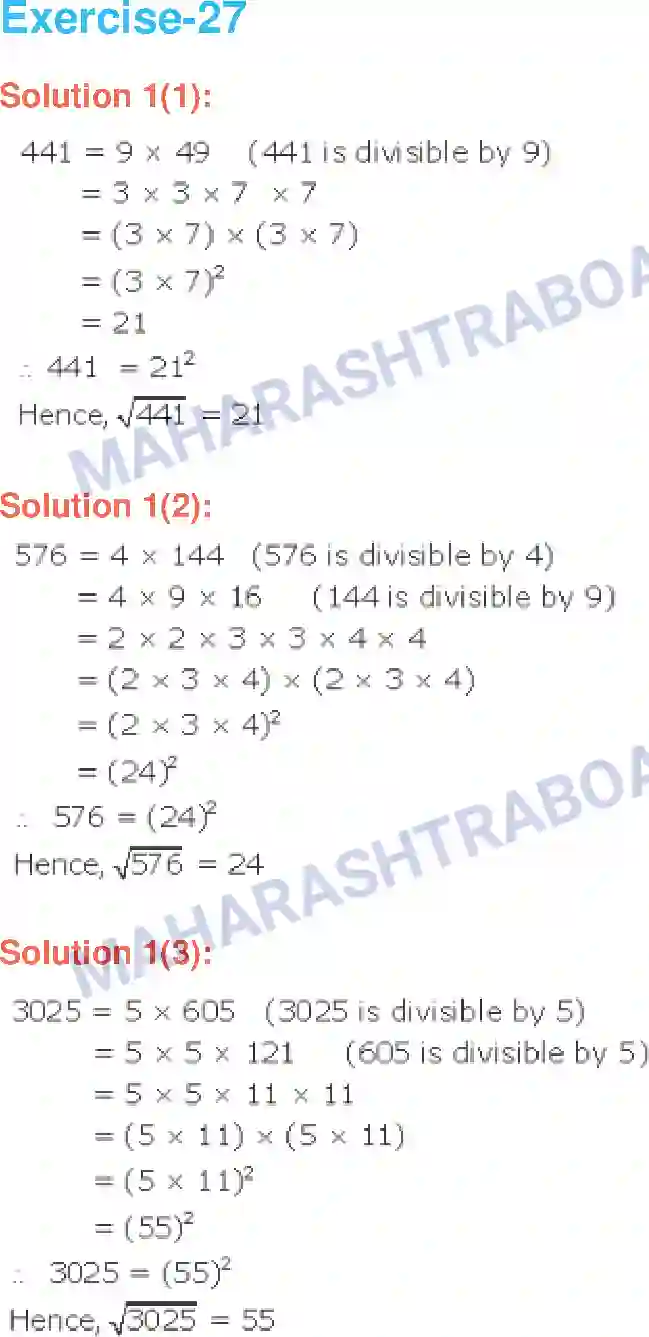 Maharashtra Board Solution Class-6 Mathematics Squares and Square Roots Image 4