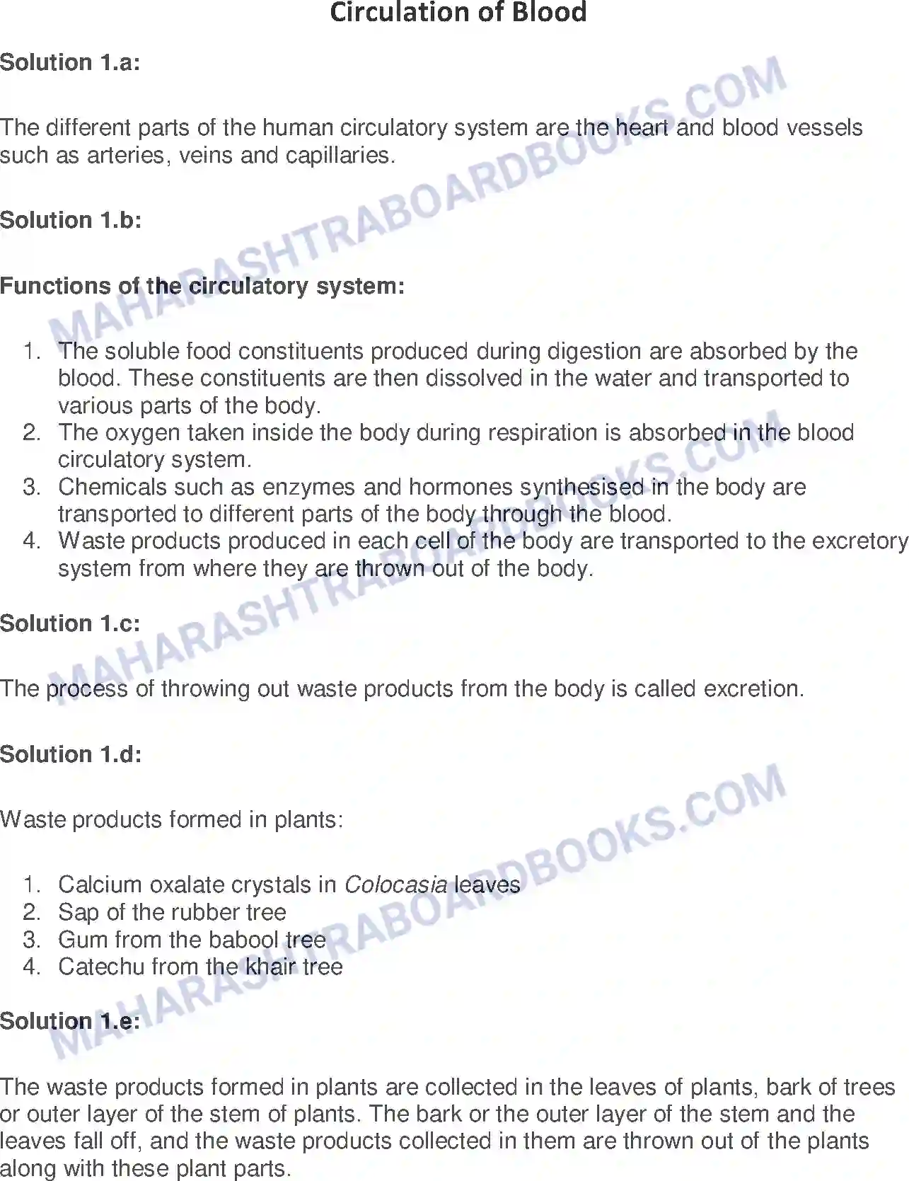 Maharashtra Board Solution Class-7 General+Science Circulation of Blood Image 1