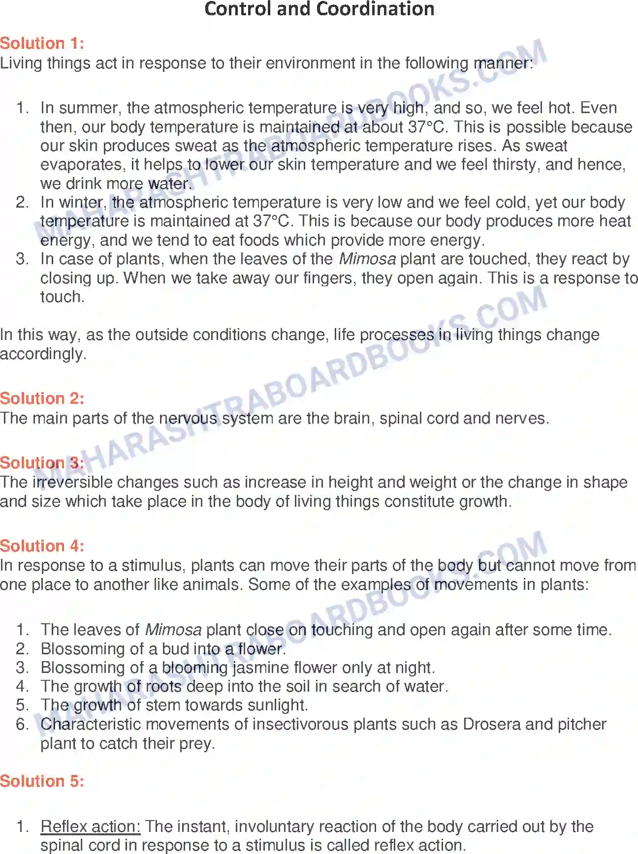 Maharashtra Board Solution Class-7 General+Science Control and Coordination Image 1