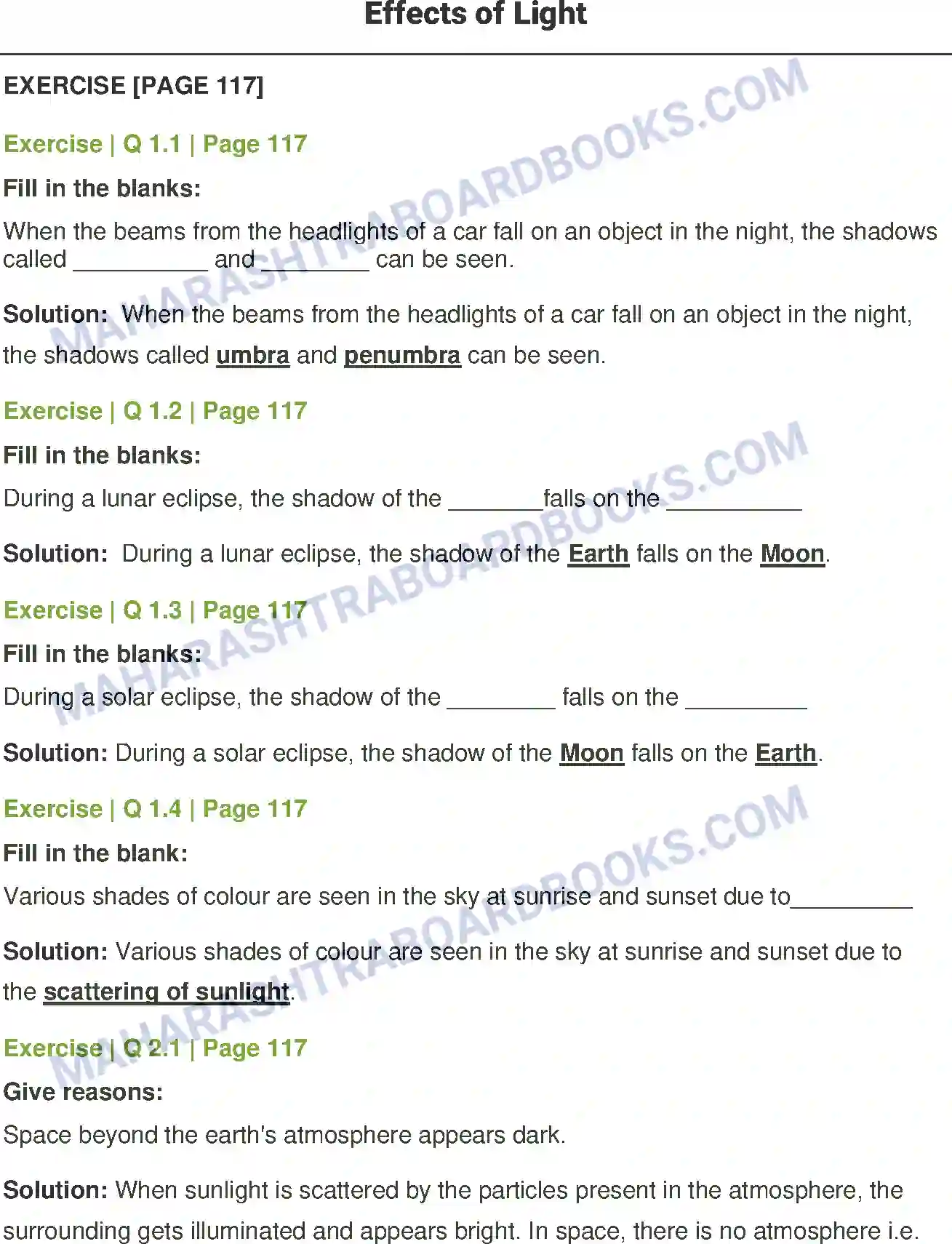 Maharashtra Board Solution Class-7 General+Science Effects of Light Image 1