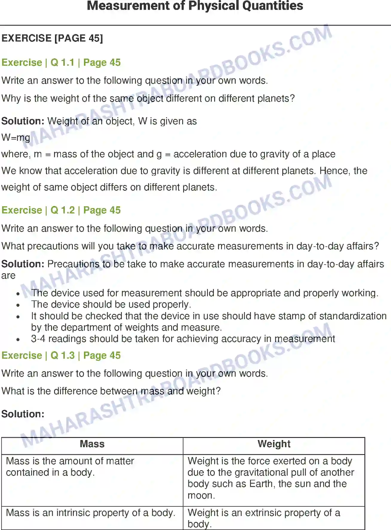 Maharashtra Board Solution Class-7 General+Science Measurement of Physical Quantities Image 1