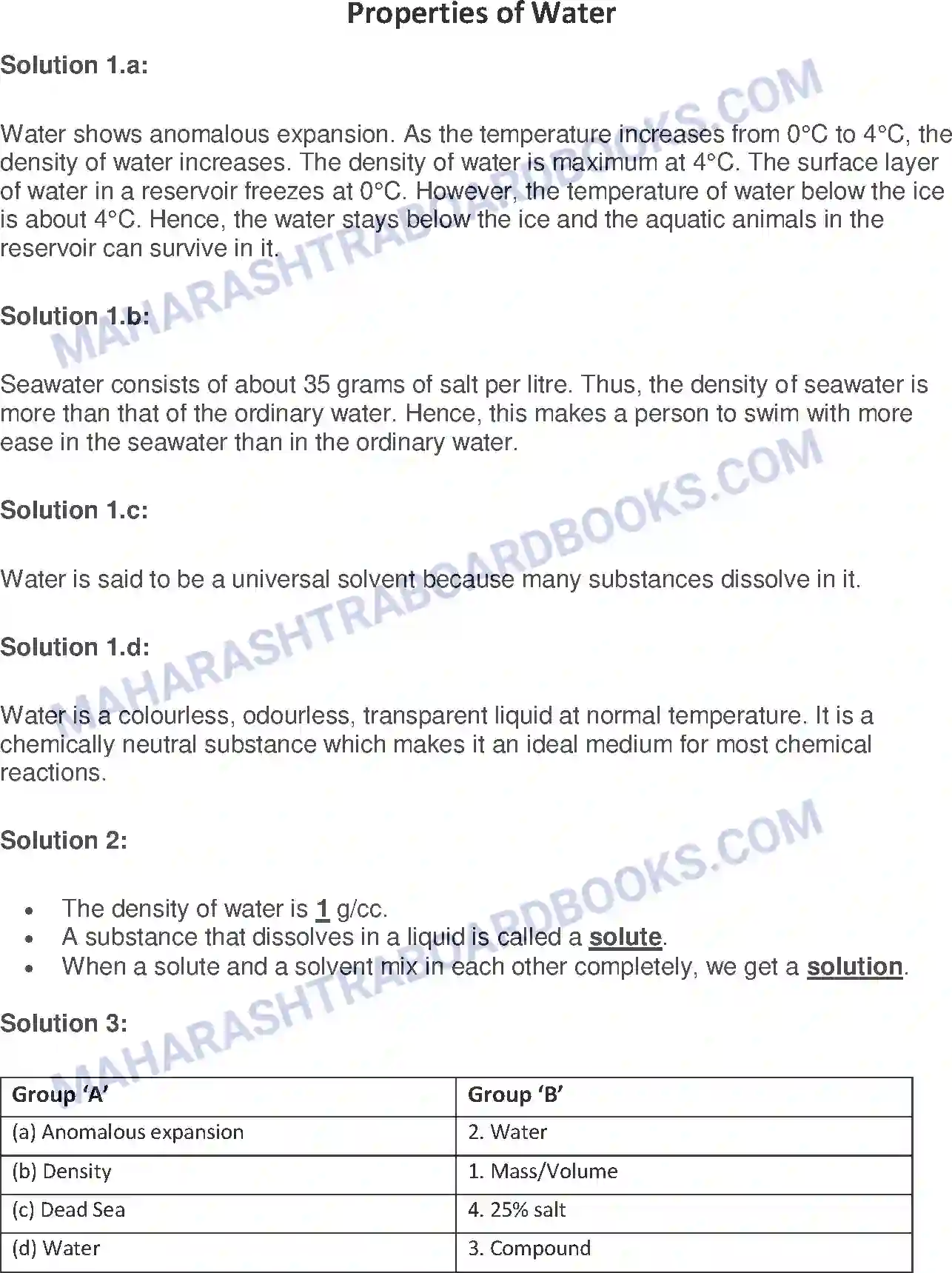 Maharashtra Board Solution Class-7 General+Science Properties of Water Image 1