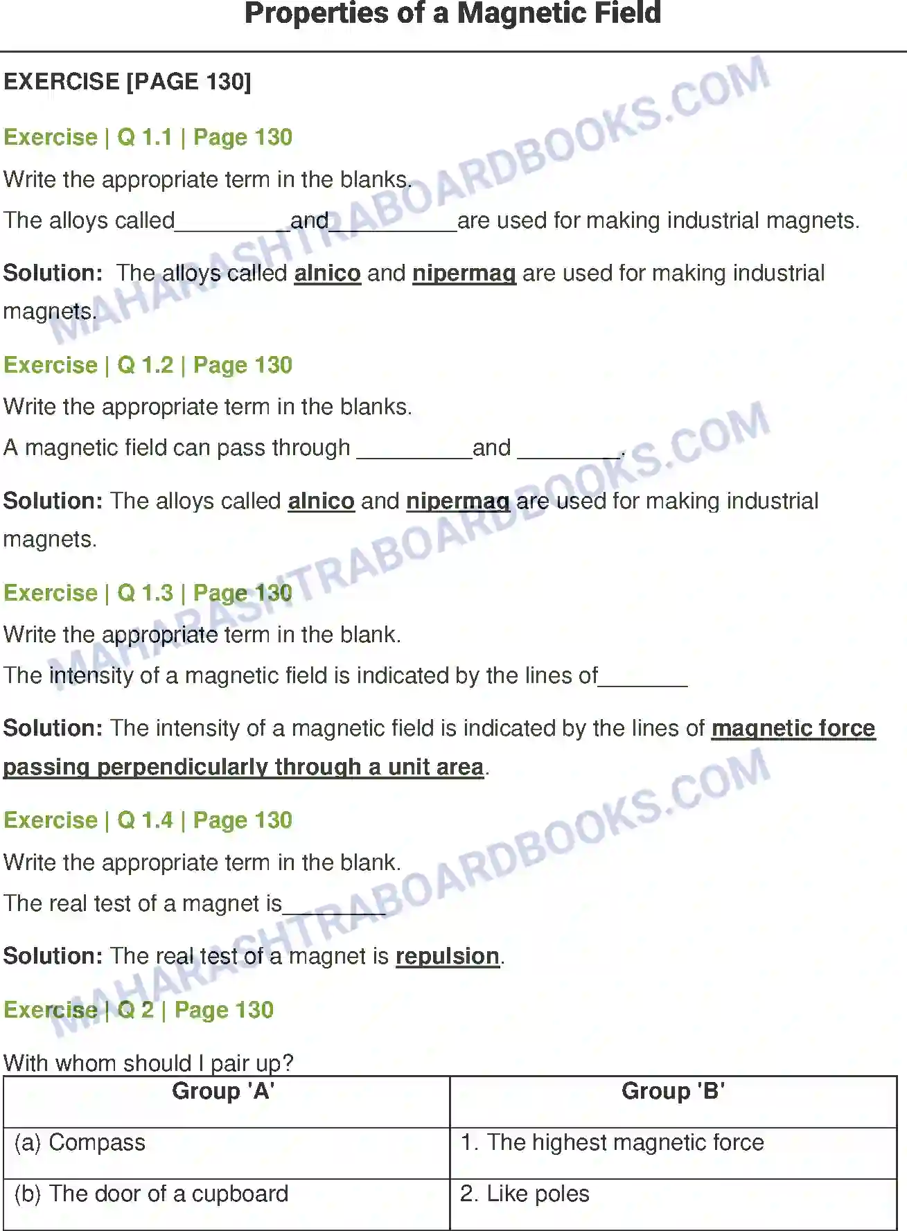 Maharashtra Board Solution Class-7 General+Science Properties of a Magnetic Field Image 1