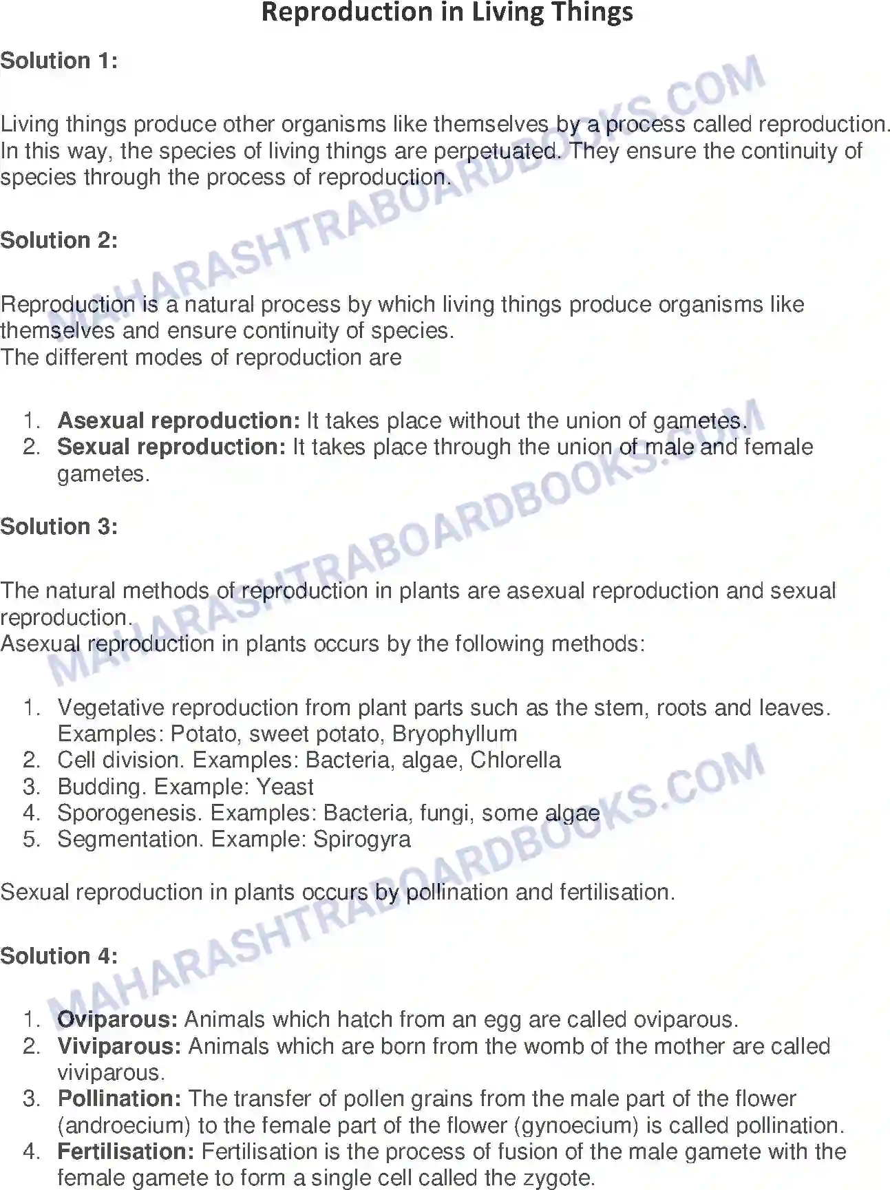 Maharashtra Board Solution Class-7 General Science Reproduction in Living Things Image 1