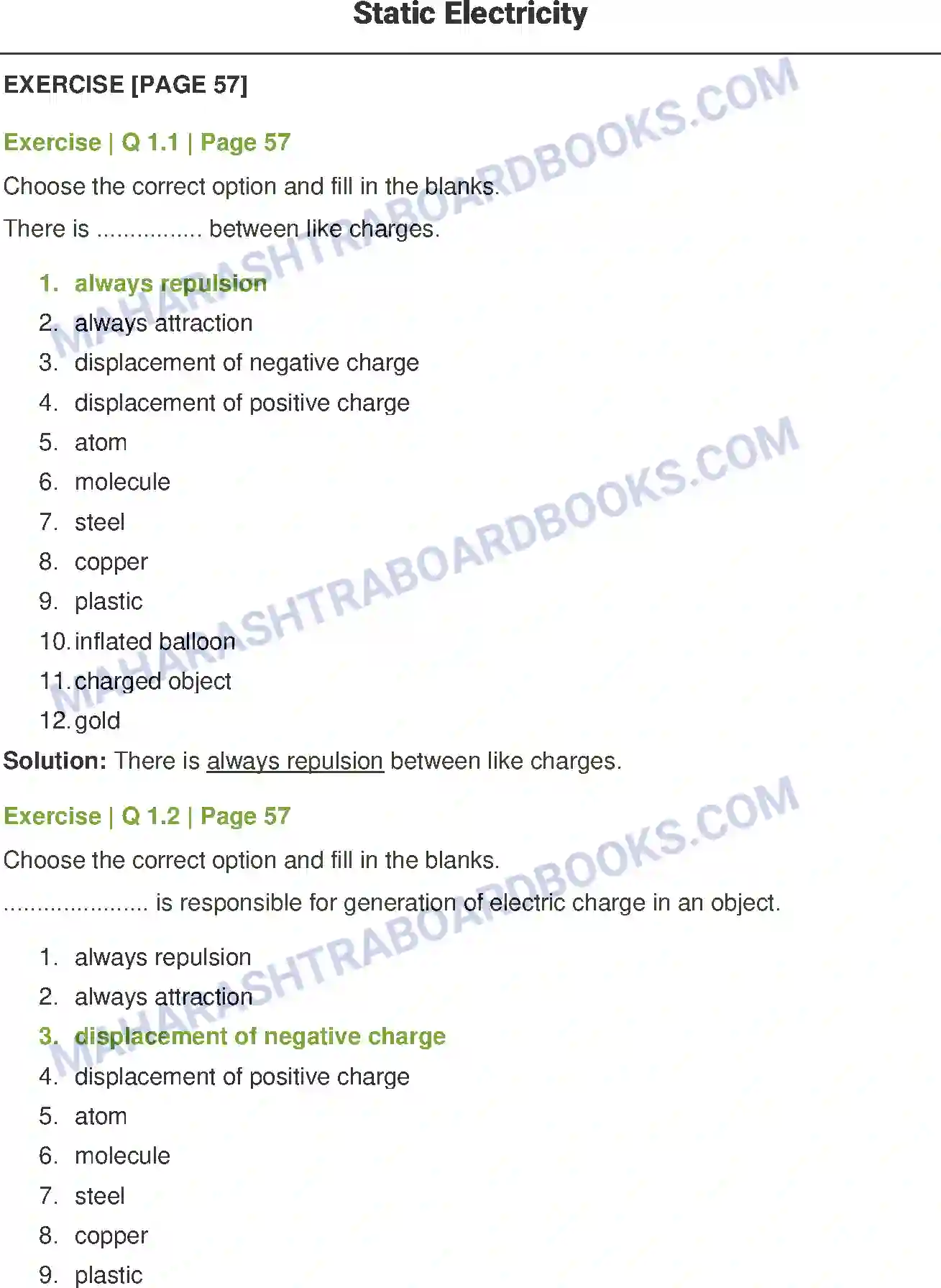 Maharashtra Board Solution Class-7 General+Science Static Electricity Image 1
