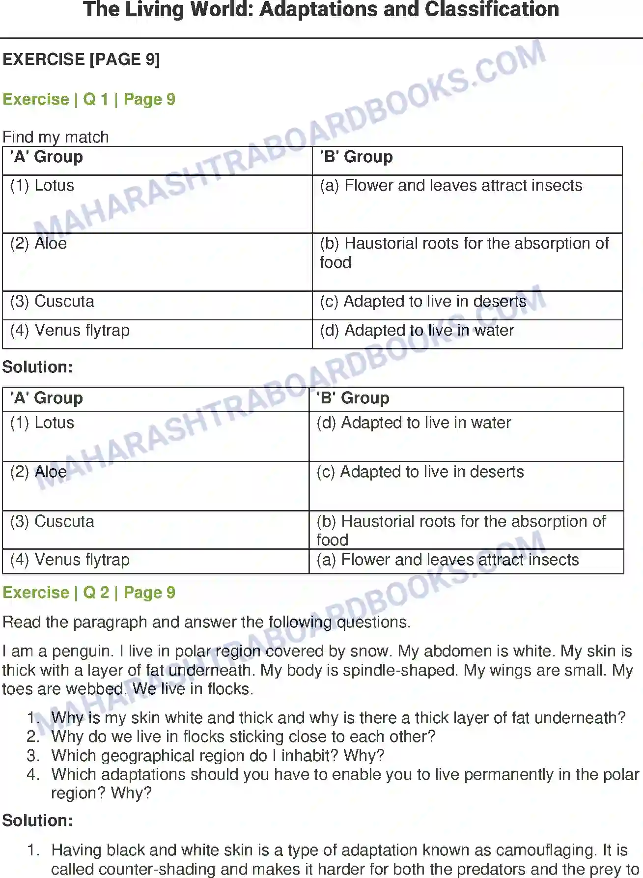 Maharashtra Board Solution Class-7 General+Science The Living World Adaptations & Classification Image 1