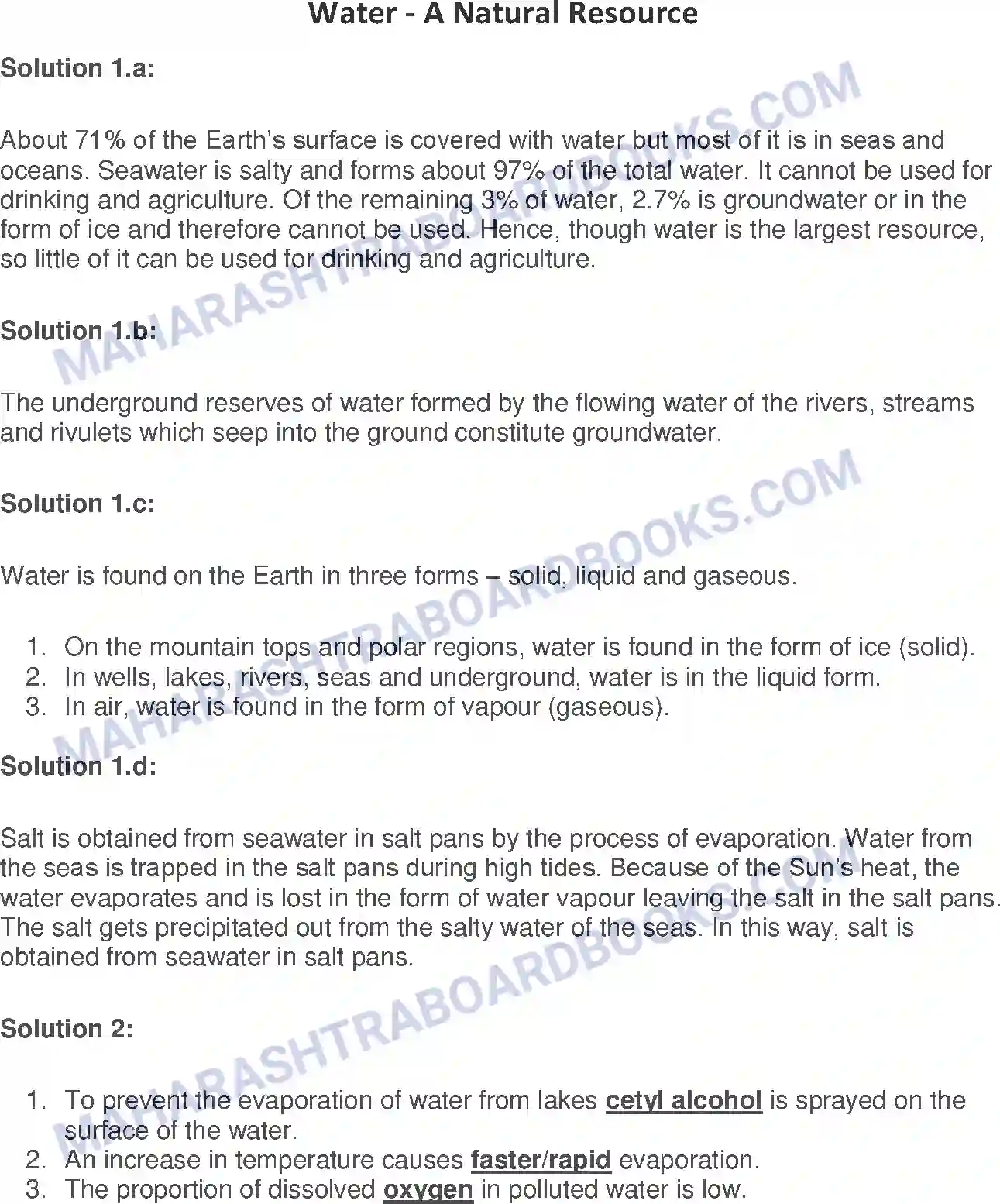 Maharashtra Board Solution Class-7 General+Science Water - A Natural Resource Image 1