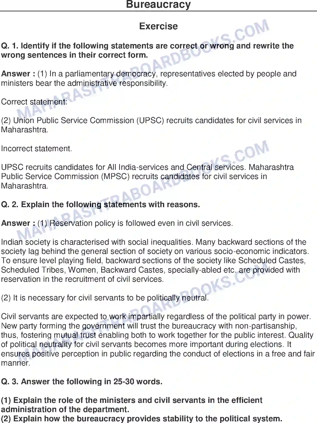Maharashtra Board Solution Class-8 Civics+-+English+Medium Bureaucracy Image 1
