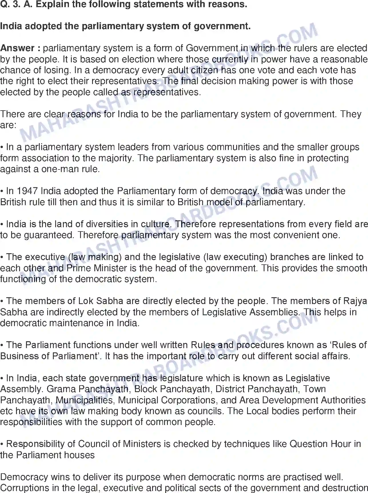 Maharashtra Board Solution Class-8 Civics+-+English+Medium Introduction to the Parliamentary System Image 3