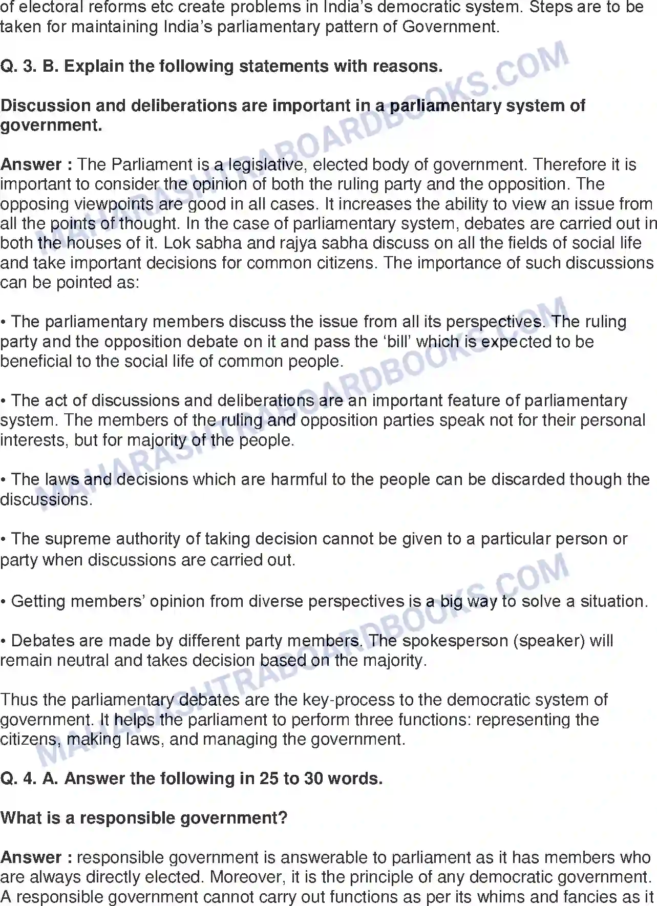 Maharashtra Board Solution Class-8 Civics+-+English+Medium Introduction to the Parliamentary System Image 4