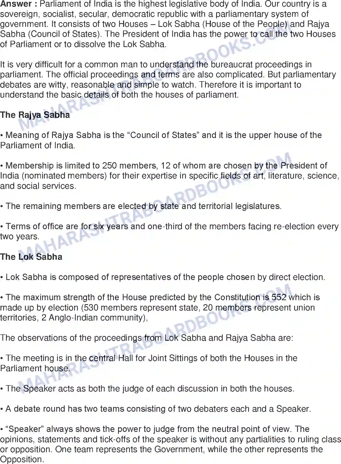 Maharashtra Board Solution Class-8 Civics+-+English+Medium Introduction to the Parliamentary System Image 6