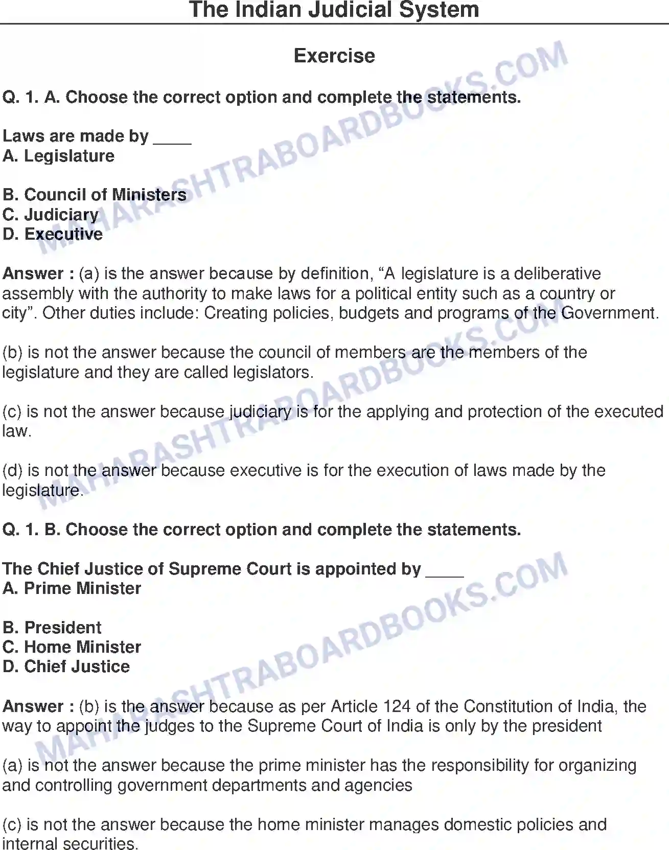 Maharashtra Board Solution Class-8 Civics+-+English+Medium The Indian Judicial System Image 1