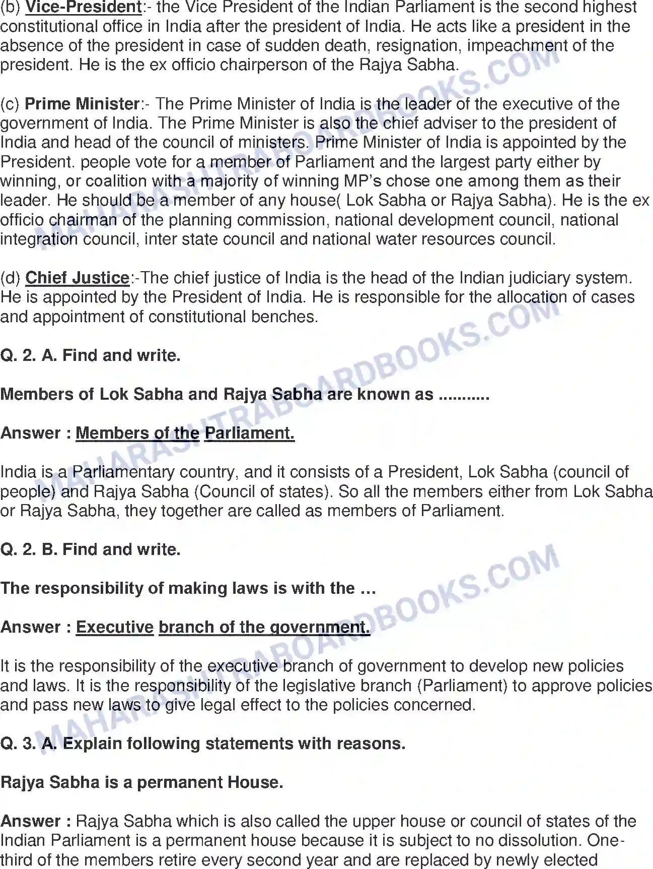 Maharashtra Board Solution Class-8 Civics+-+English+Medium The Indian Parliament Image 2