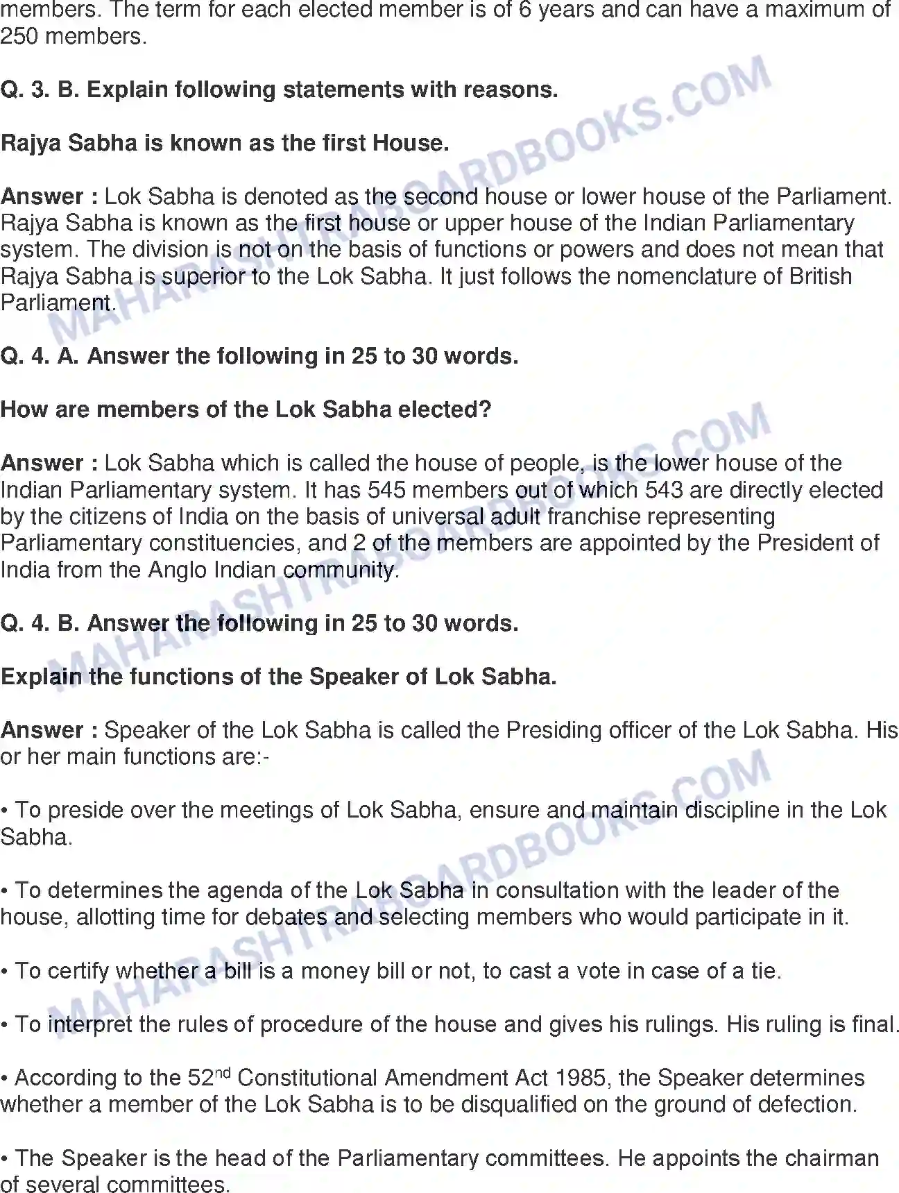 Maharashtra Board Solution Class-8 Civics+-+English+Medium The Indian Parliament Image 3
