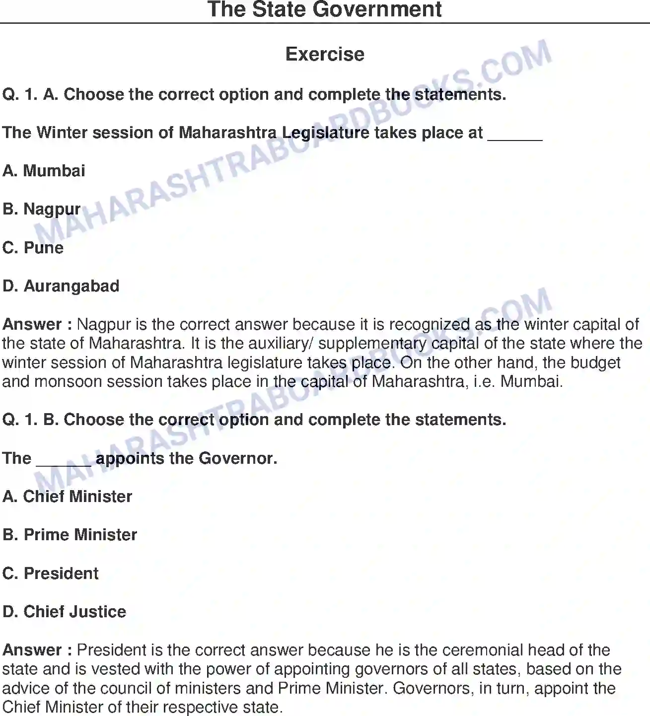 Maharashtra Board Solution Class-8 Civics+-+English+Medium The State Government Image 1
