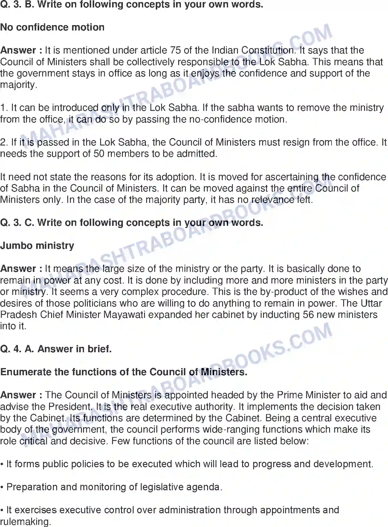 Maharashtra Board Solution Class-8 Civics+-+English+Medium The Union Executive Image 3