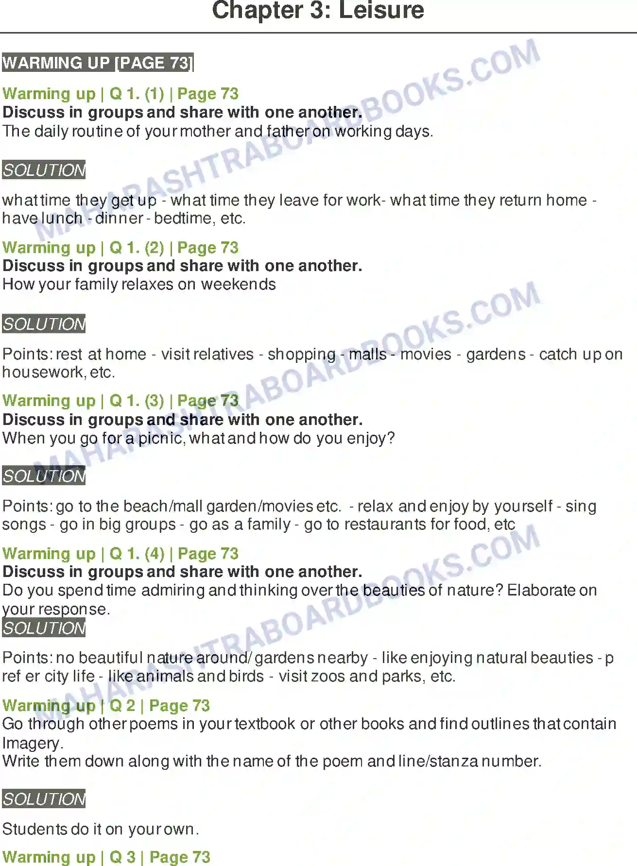 Maharashtra Board Solution Class-8 English Leisure Image 1