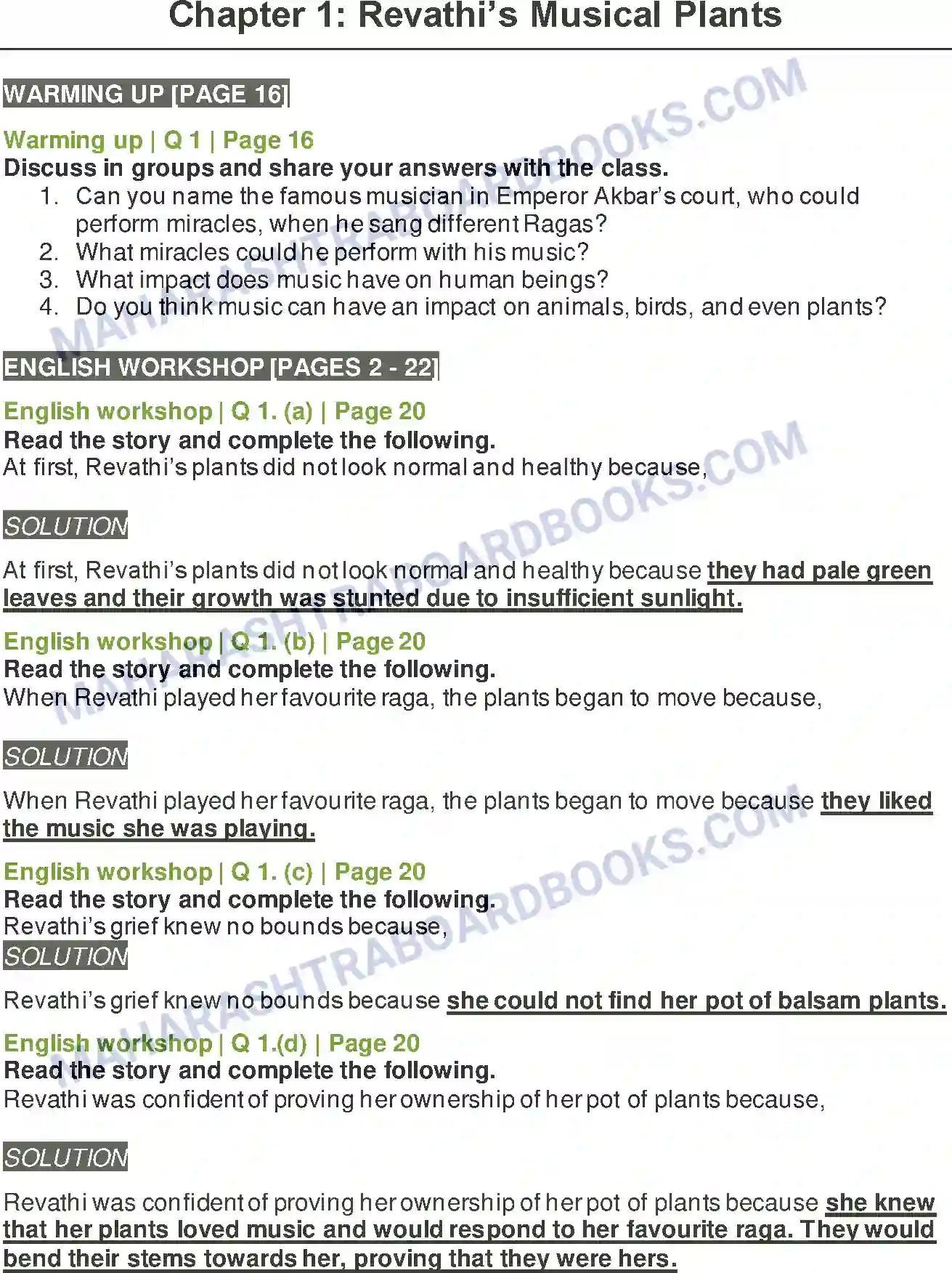 Maharashtra Board Solution Class-8 English Revathi’s Musical Plants Image 1
