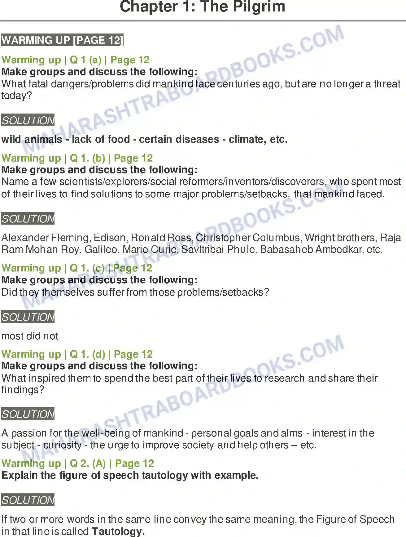 Maharashtra Board Solution Class-8 English The Pilgrim Image 1