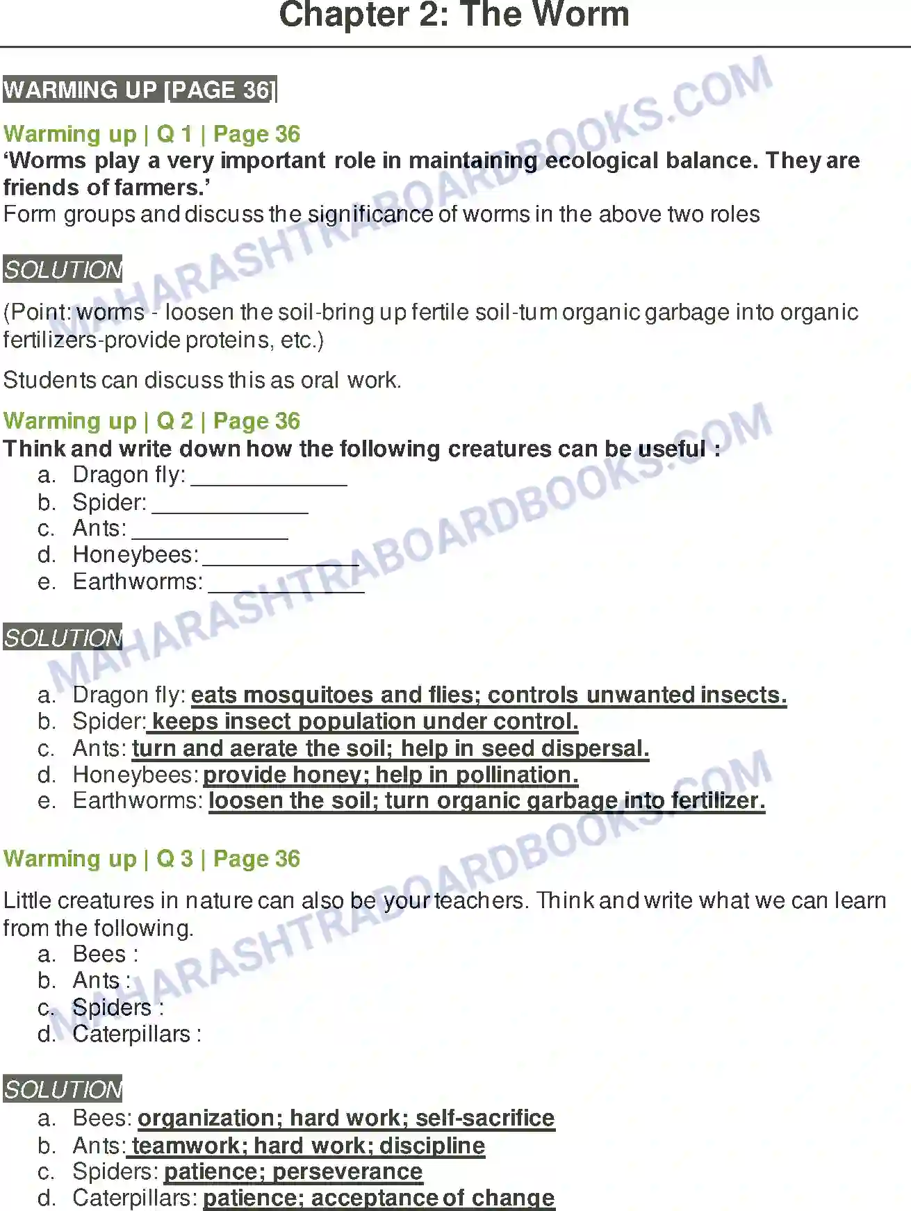 Maharashtra Board Solution Class-8 English The Worm Image 1