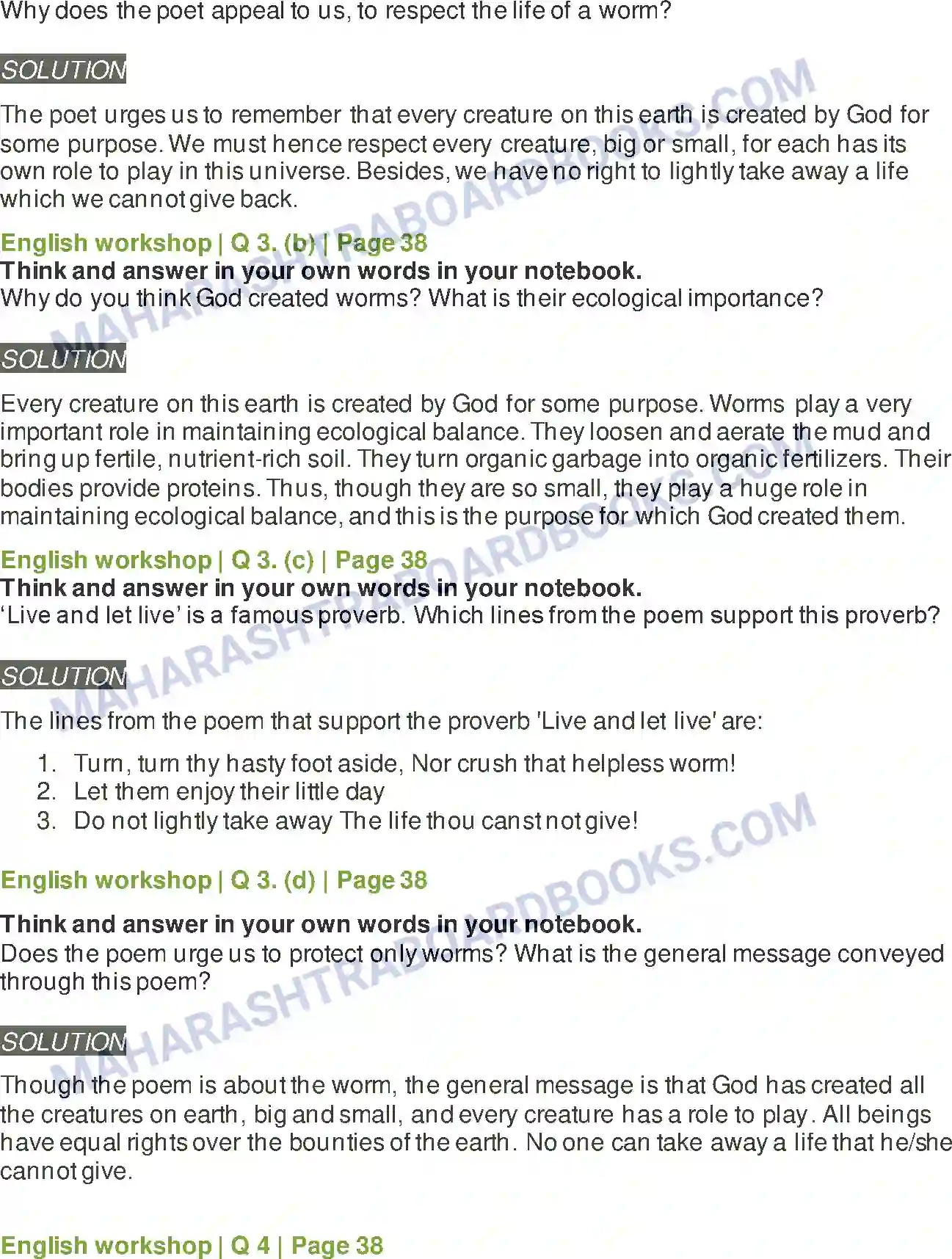 Maharashtra Board Solution Class-8 English The Worm Image 3