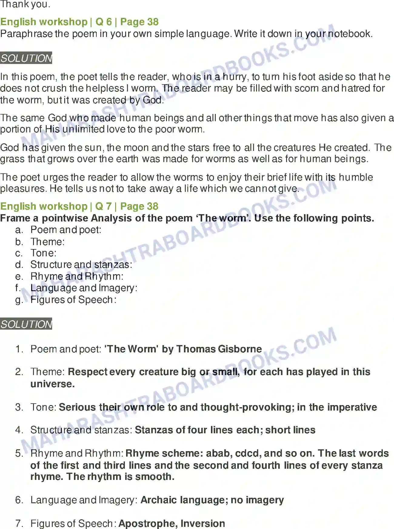 Maharashtra Board Solution Class-8 English The Worm Image 5
