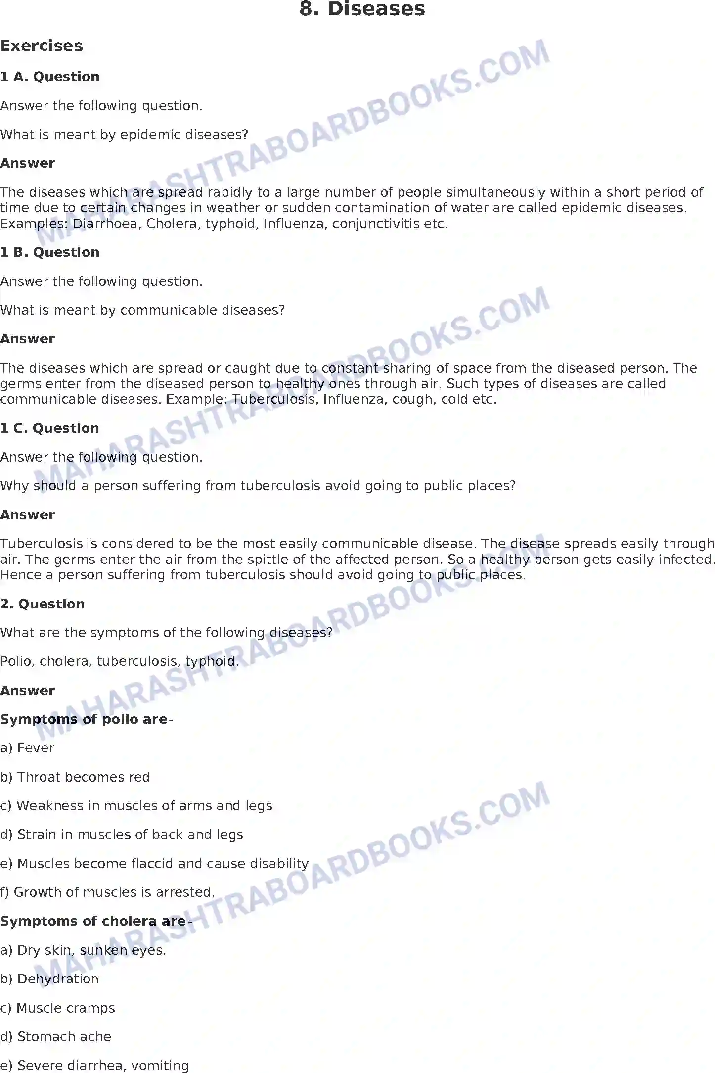Maharashtra Board Solution Class-8 General+Science Diseases Image 1