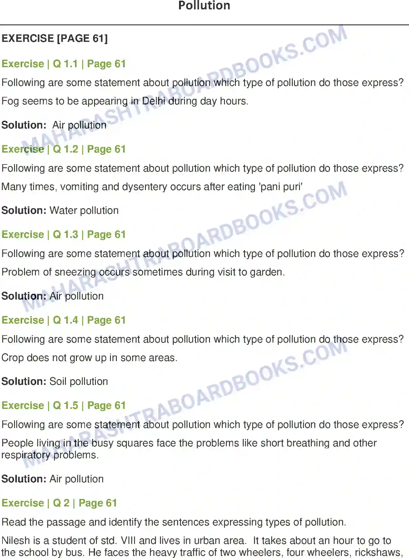 Maharashtra Board Solution Class-8 General+Science Pollution Image 1